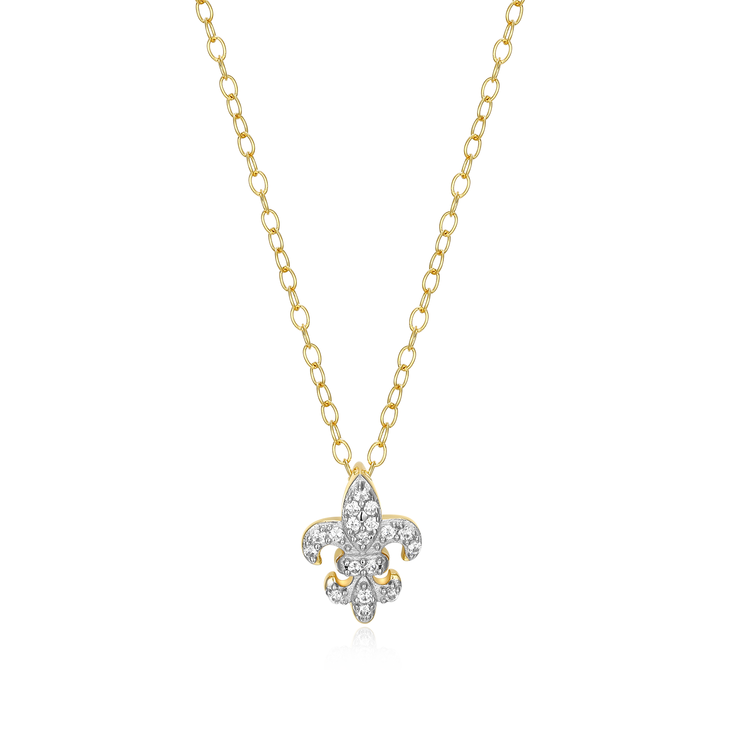 BN0182Y - Fleur de Lis Lab-Created Diamond Pendant Necklace in 14K Gold & Rhodium-Plated Sterling Silver