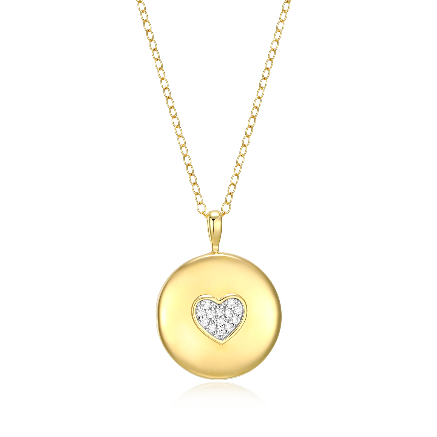 BN0195Y - Pave Heart Locket Lab-Created Diamond Pendant Necklace in 14K Gold & Rhodium-Plated Sterling Silver