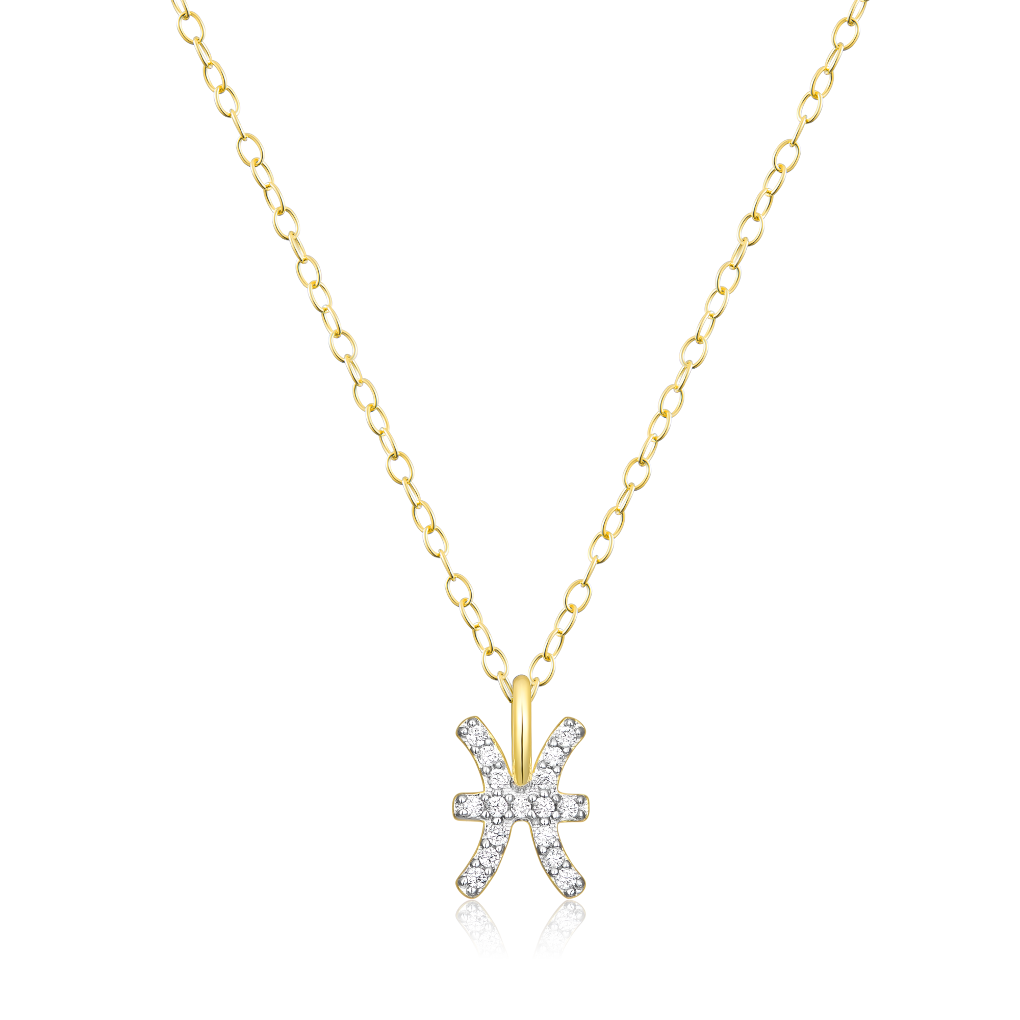 BN0119Y - Pisces Constellation Pendant Necklace in 14K Yellow Gold-Plated Sterling Silver