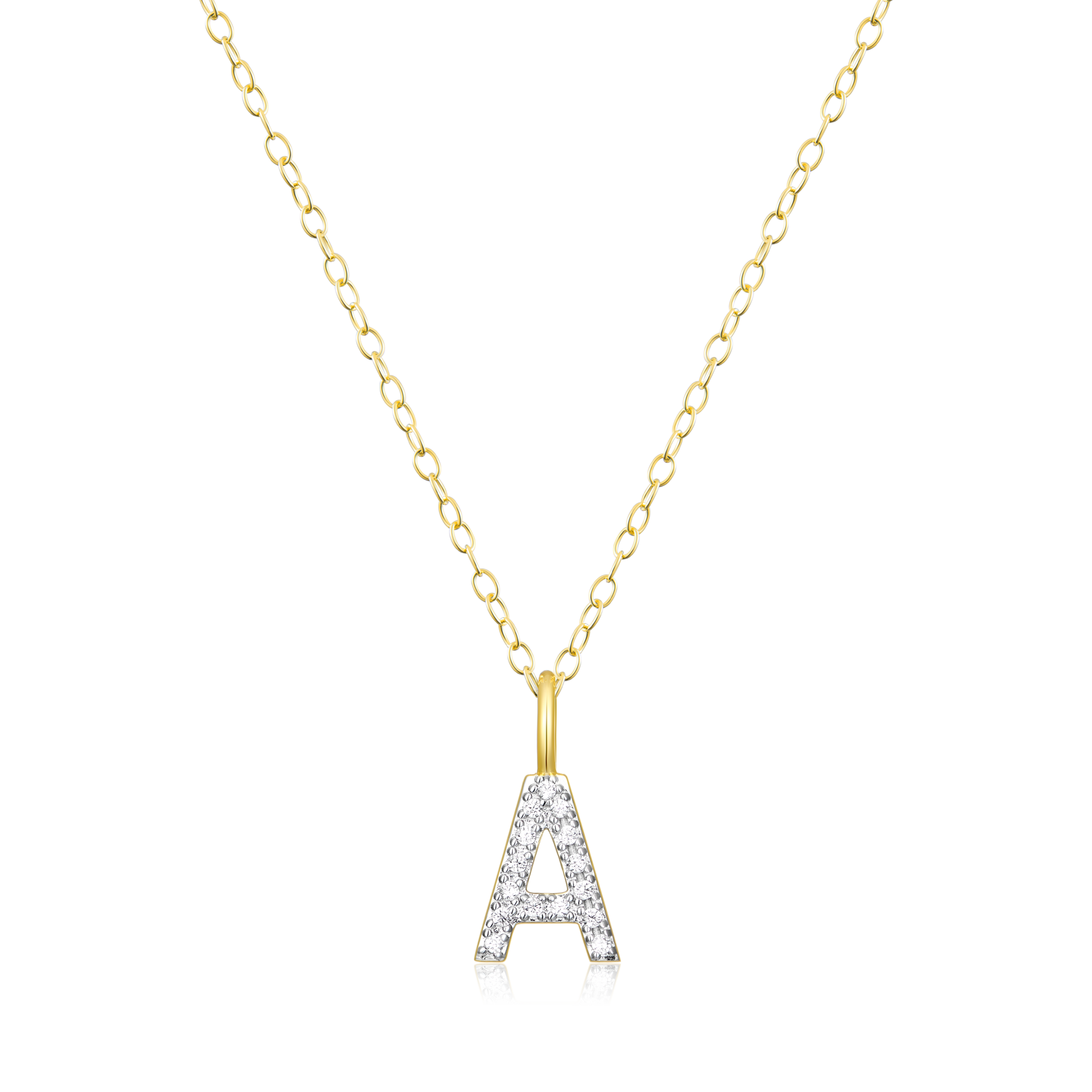BN0120Y - Letter "A" Initial Pendant Necklace in 14K Yellow Gold-Plated Sterling Silver