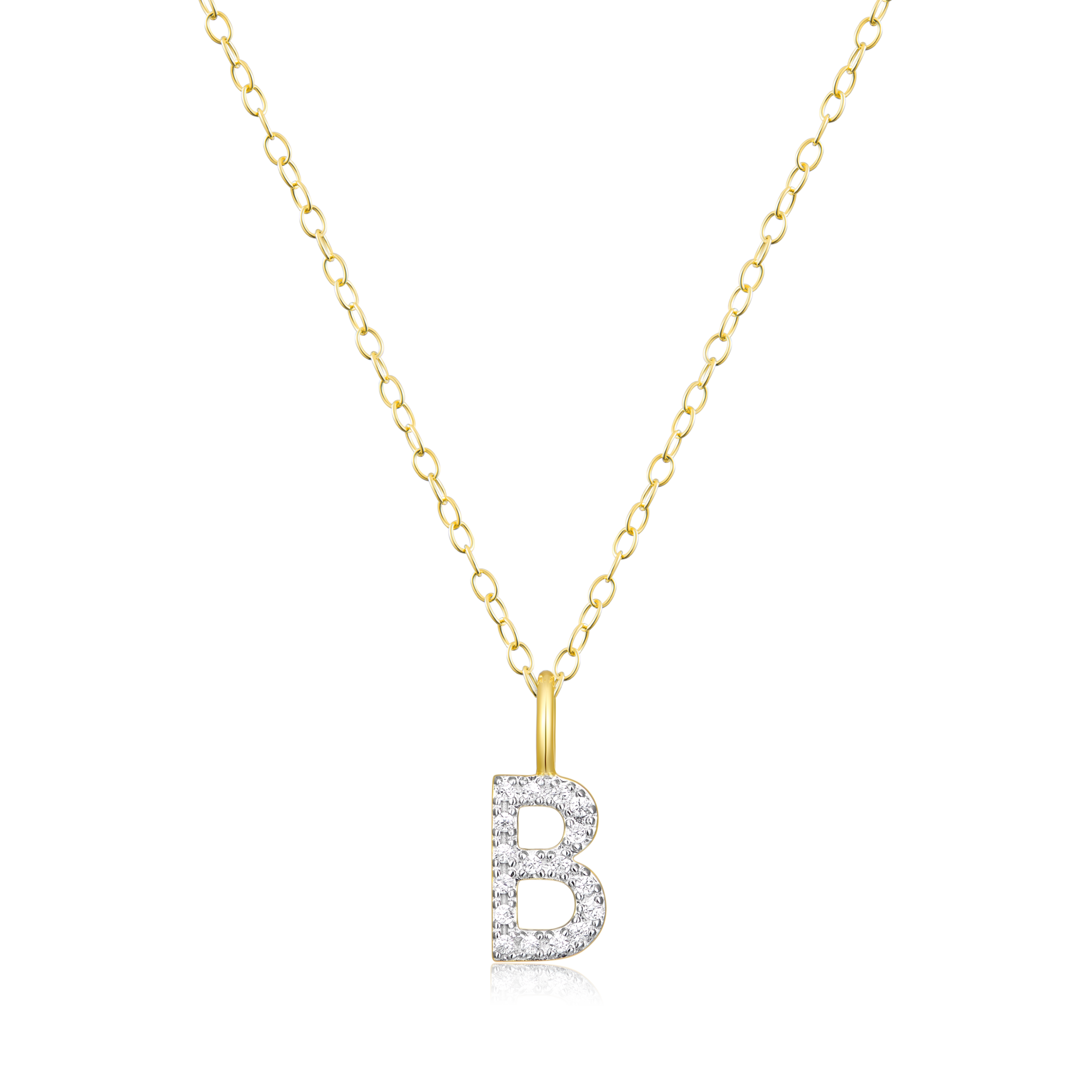 BN0121Y - Letter "B" Initial Pendant Necklace in 14K Yellow Gold-Plated Sterling Silver