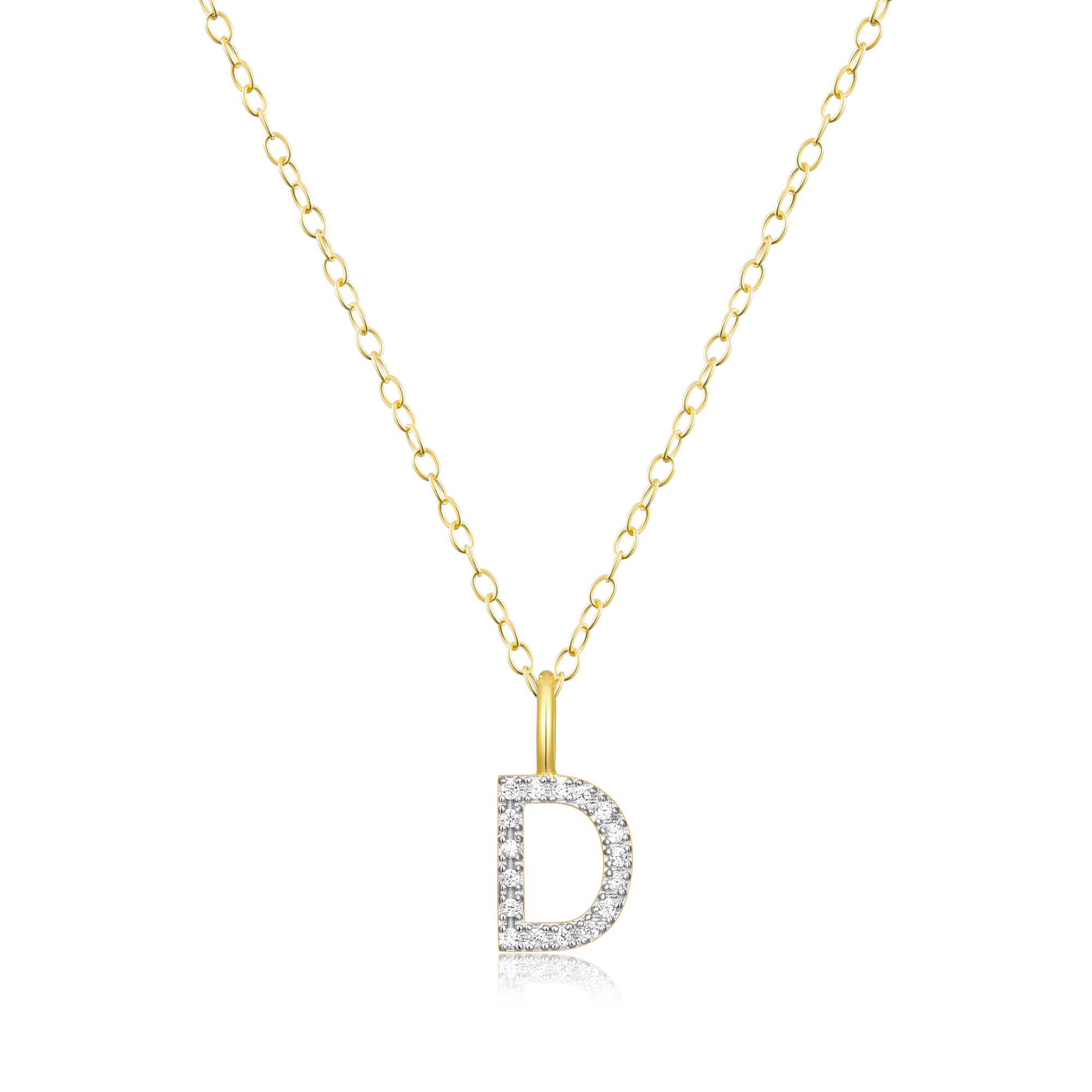 BN0123Y - Letter "D" Initial Pendant Necklace in 14K Yellow Gold-Plated Sterling Silver