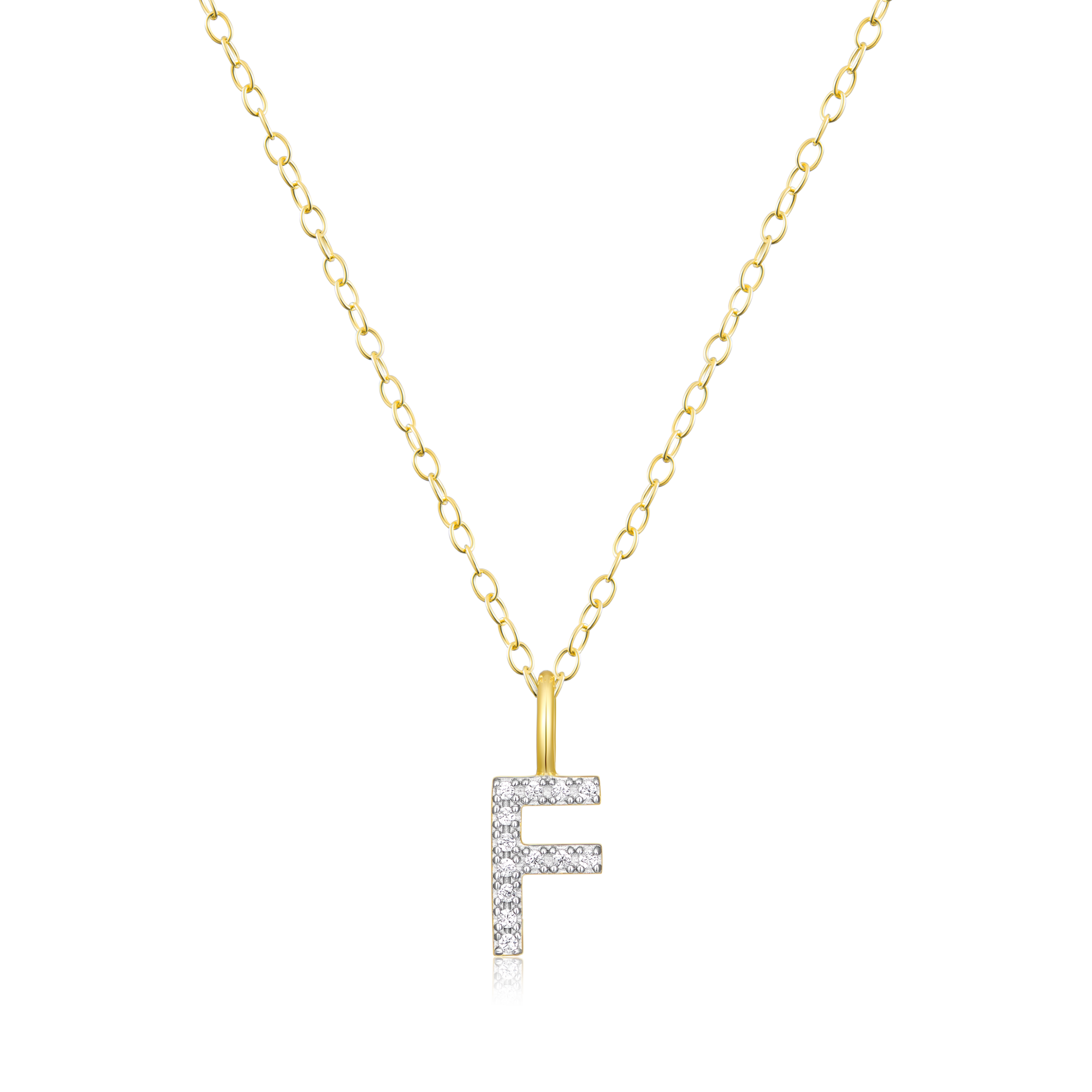 BN0125Y - Letter "F" Initial Pendant Necklace in 14K Yellow Gold-Plated Sterling Silver