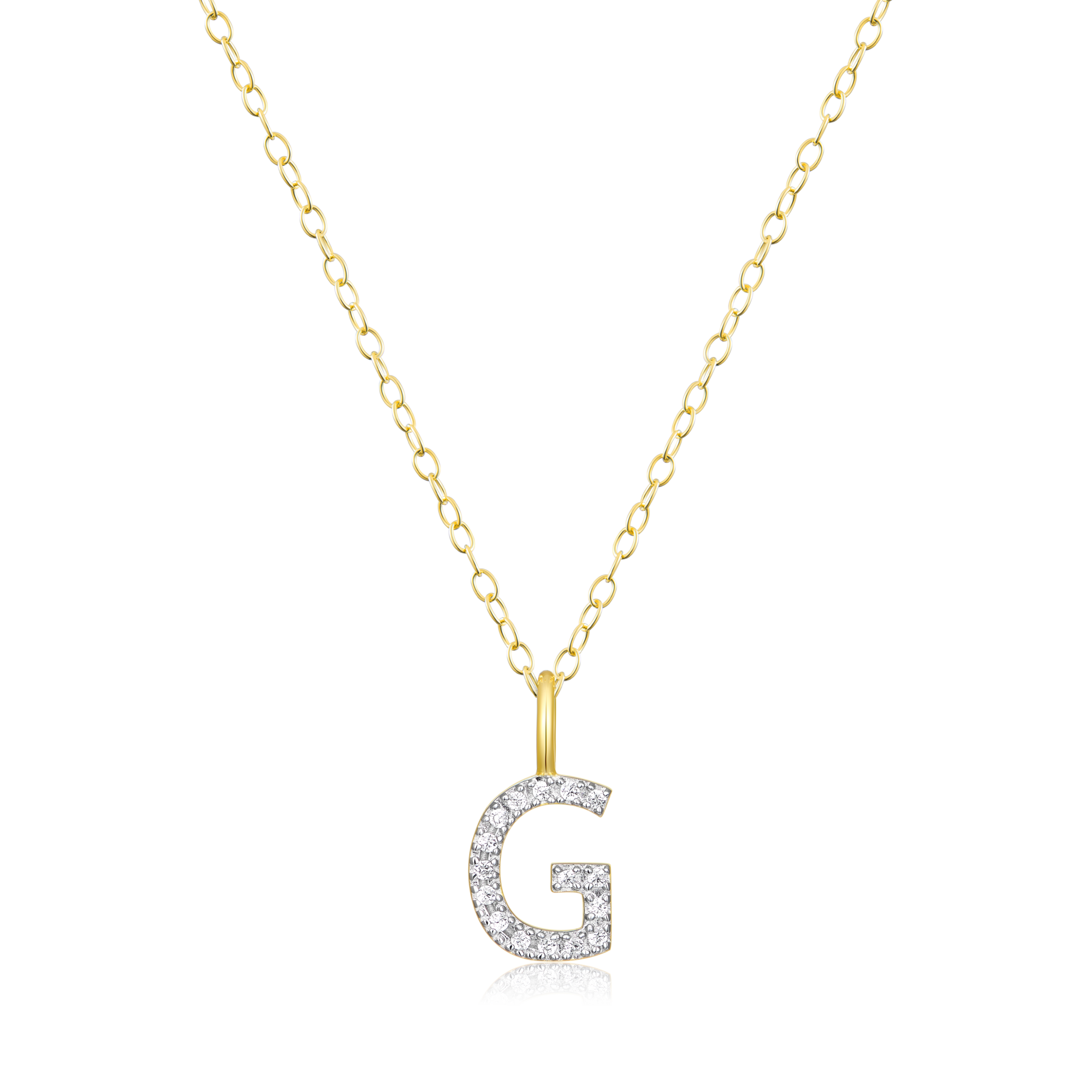 BN0126Y - Letter "G" Initial Pendant Necklace in 14K Yellow Gold-Plated Sterling Silver