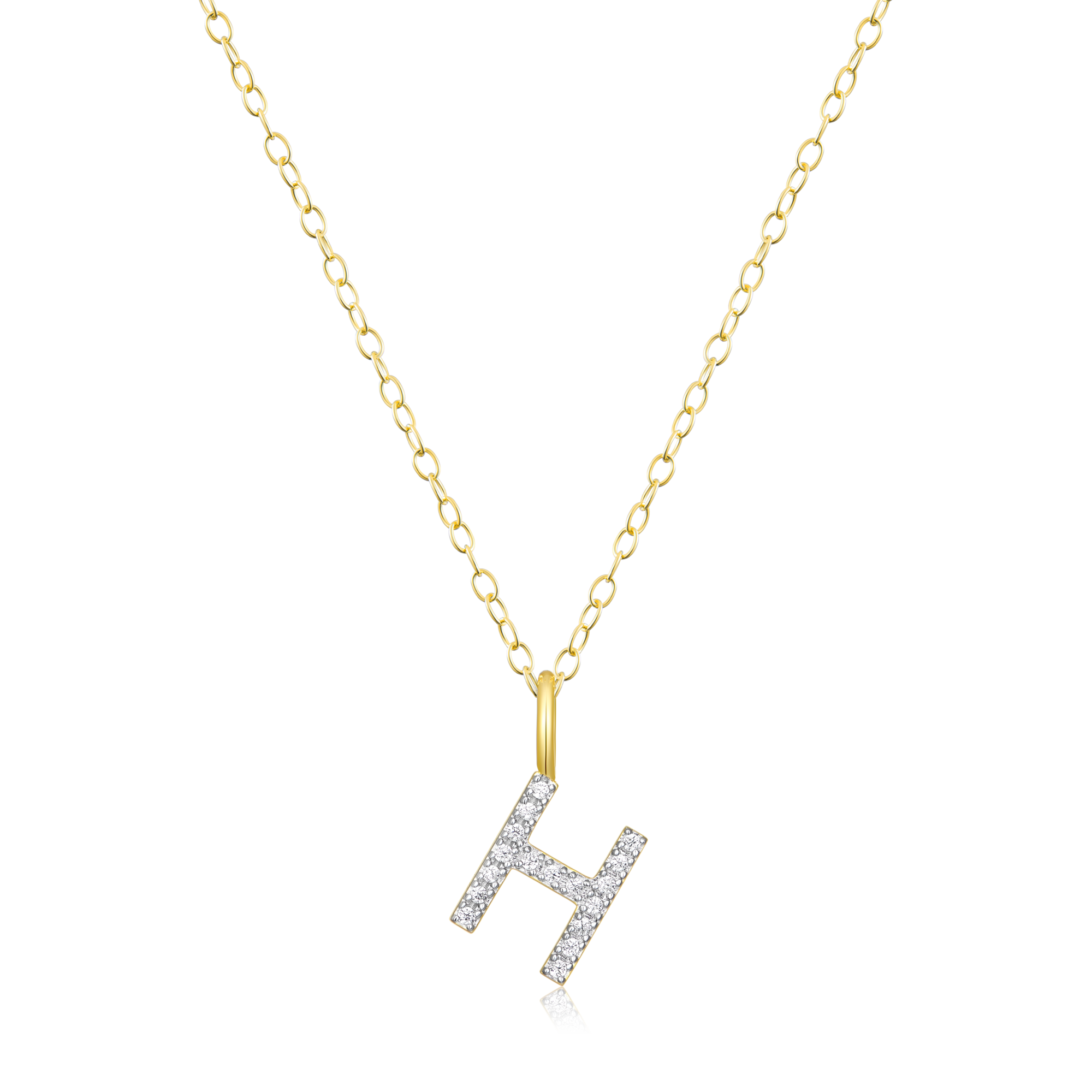 BN0127Y - Letter "H" Initial Pendant Necklace in 14K Yellow Gold-Plated Sterling Silver