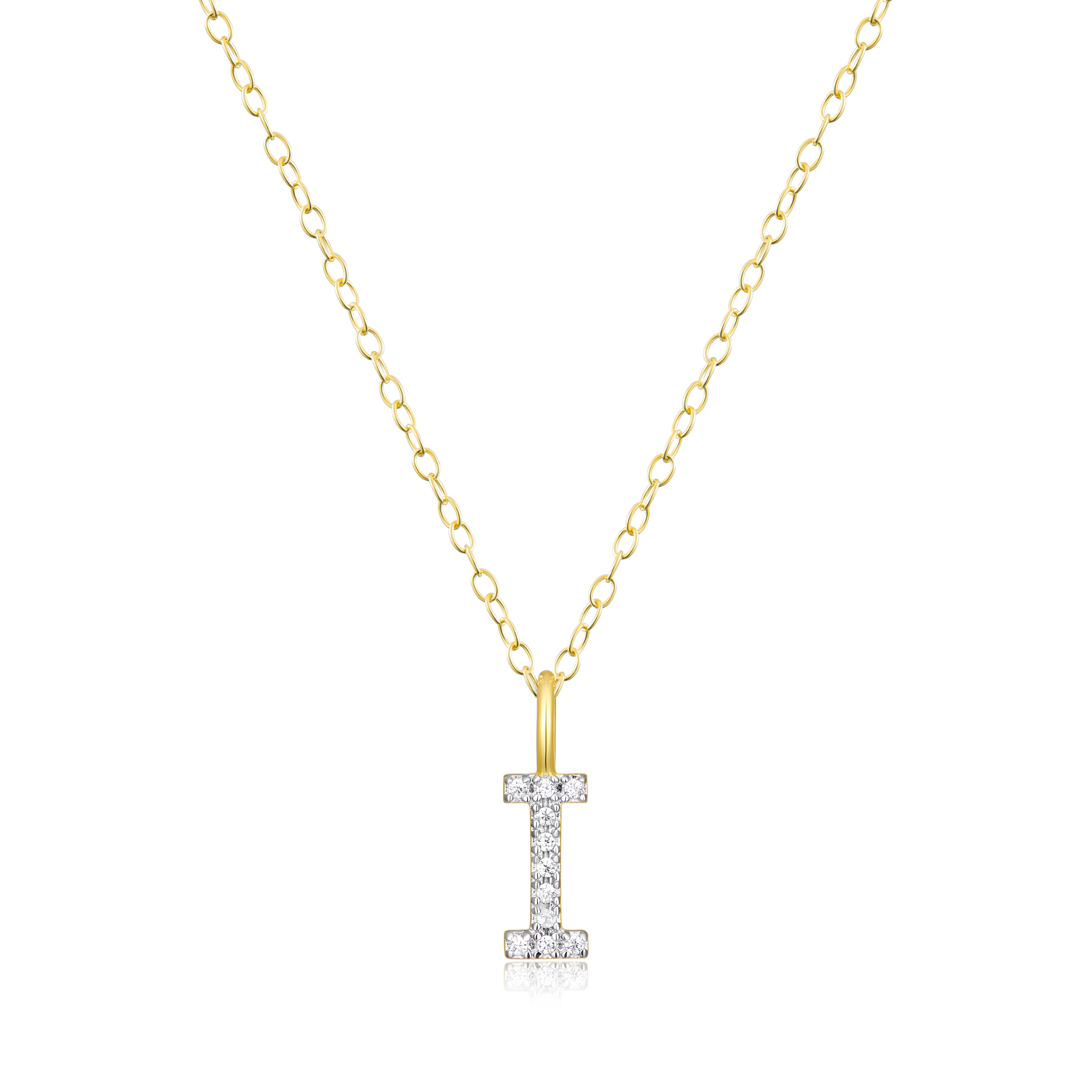 BN0128Y - Letter "I" Initial Pendant Necklace in 14K Yellow Gold-Plated Sterling Silver