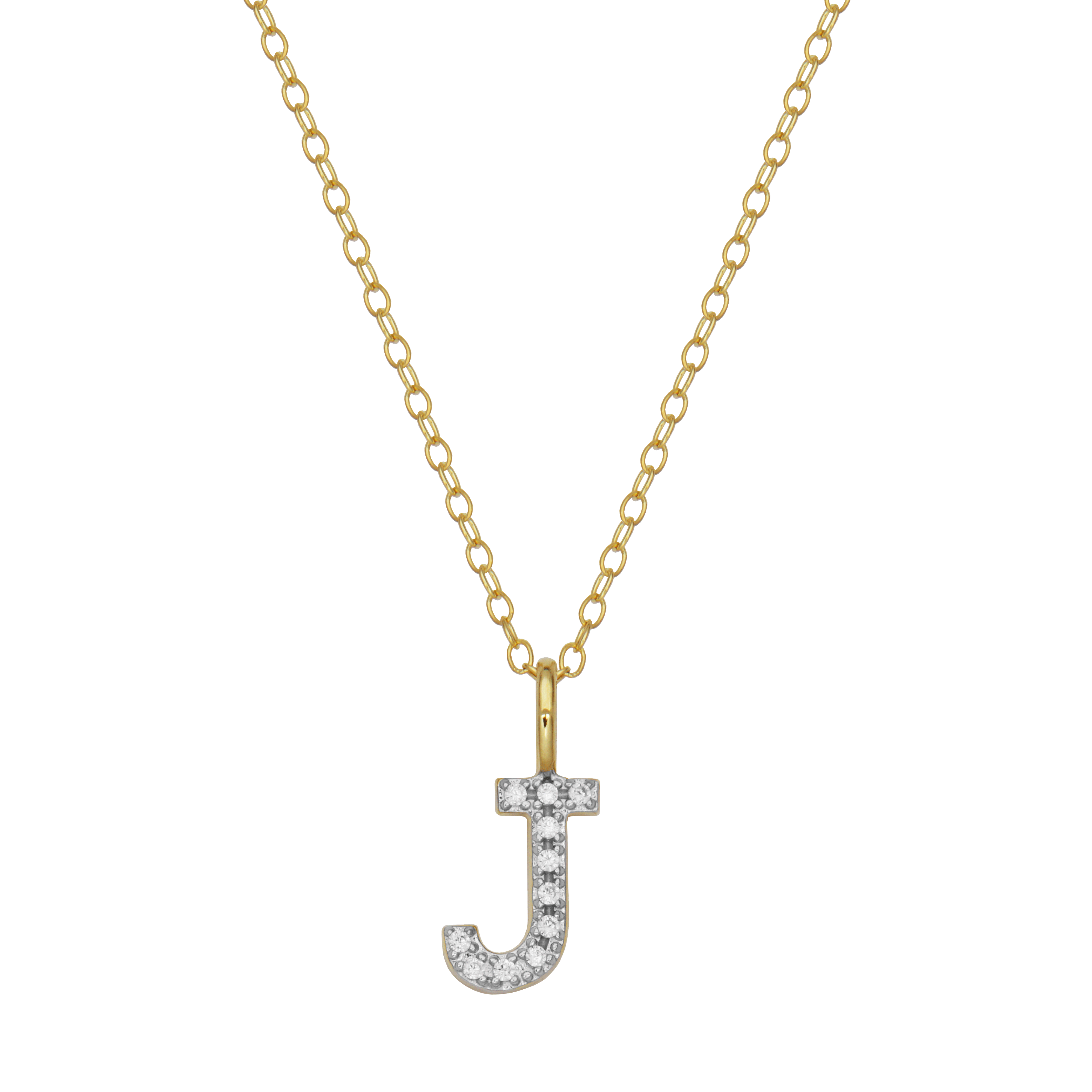 BN0129Y - Letter "J" Initial Pendant Necklace in 14K Yellow Gold-Plated Sterling Silver