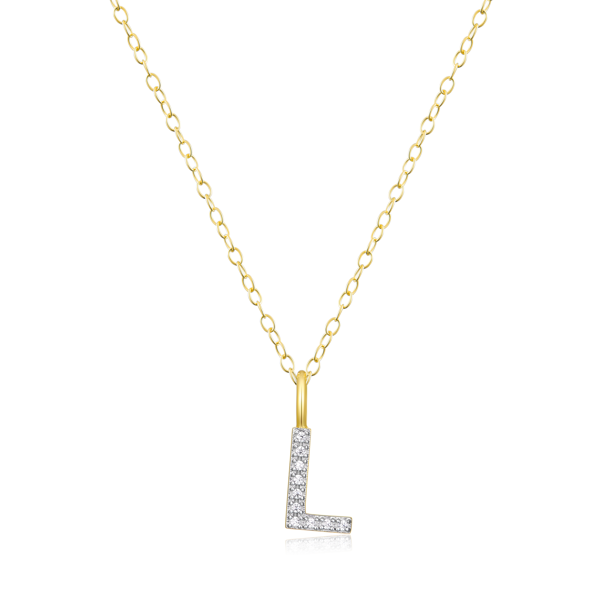 BN0131Y - Letter "L" Initial Pendant Necklace in 14K Yellow Gold-Plated Sterling Silver