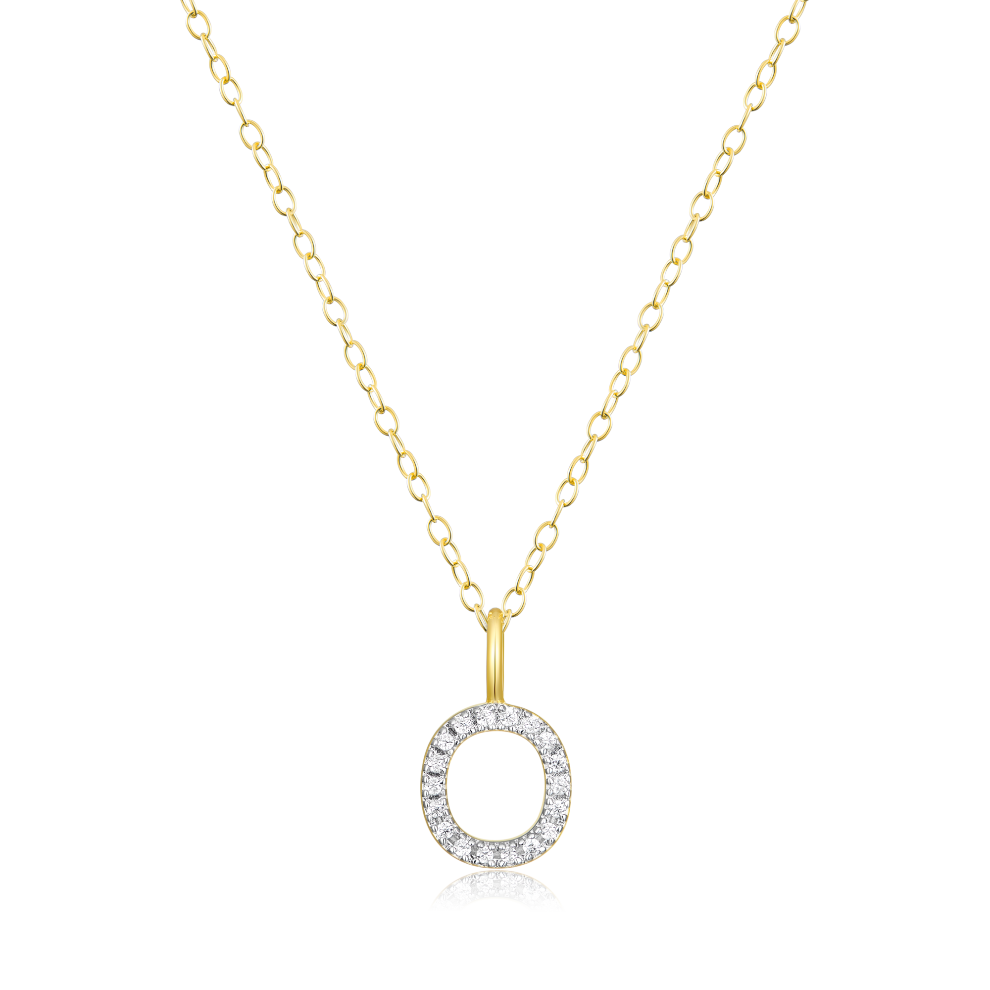 BN0134Y - Letter "O" Initial Pendant Necklace in 14K Yellow Gold-Plated Sterling Silver
