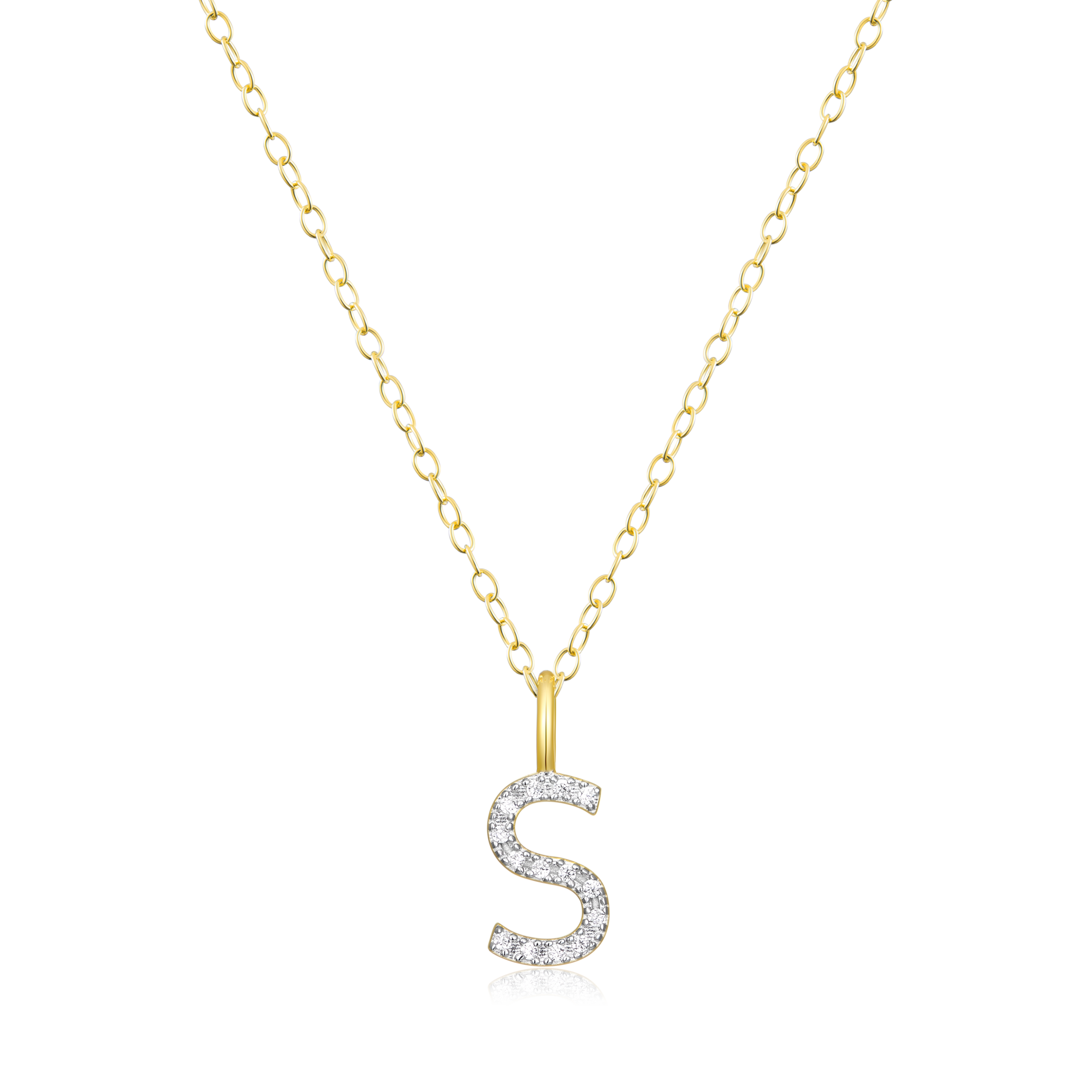 BN0138Y - Letter "S" Initial Pendant Necklace in 14K Yellow Gold-Plated Sterling Silver