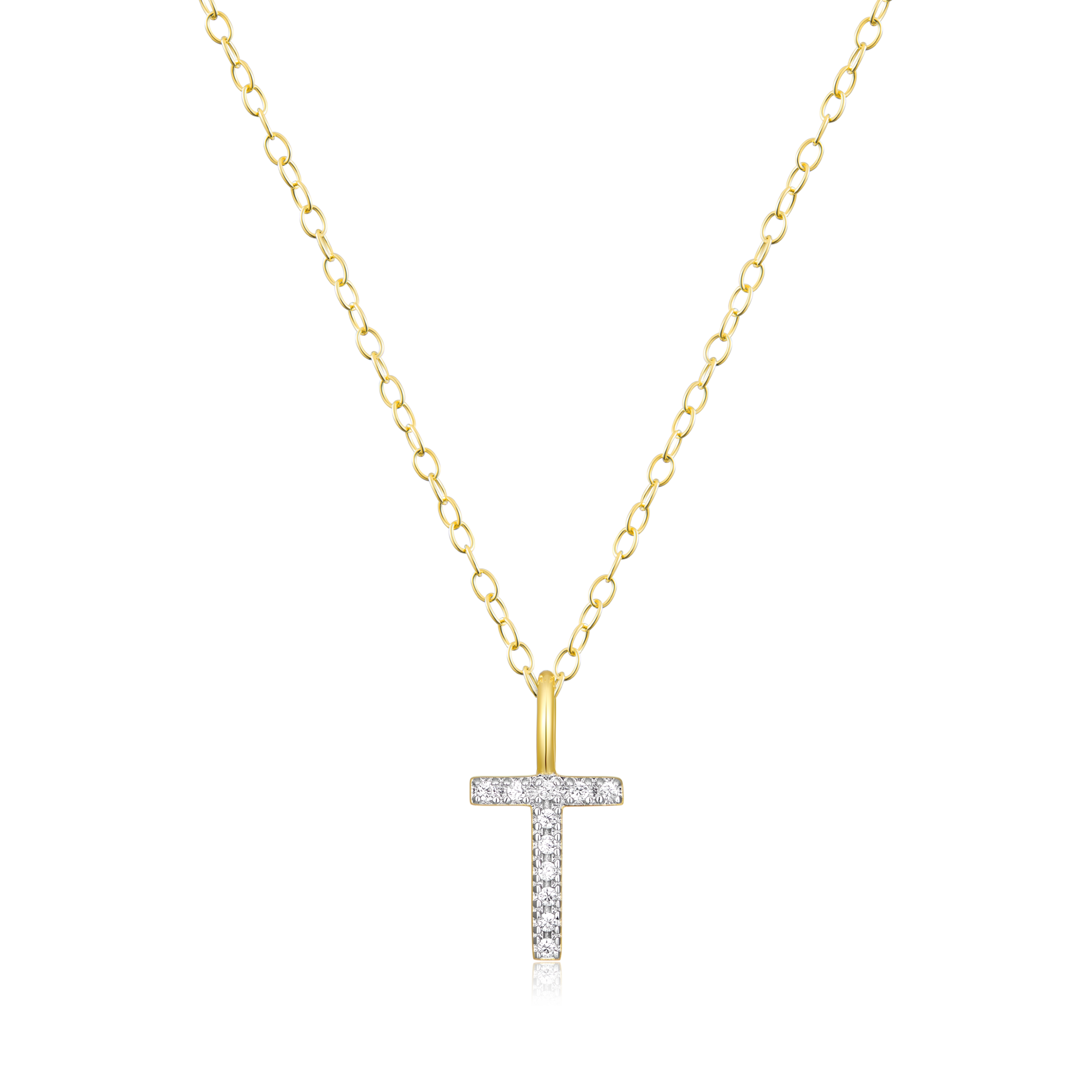 BN0139Y - Letter "T" Initial Pendant Necklace in 14K Yellow Gold-Plated Sterling Silver