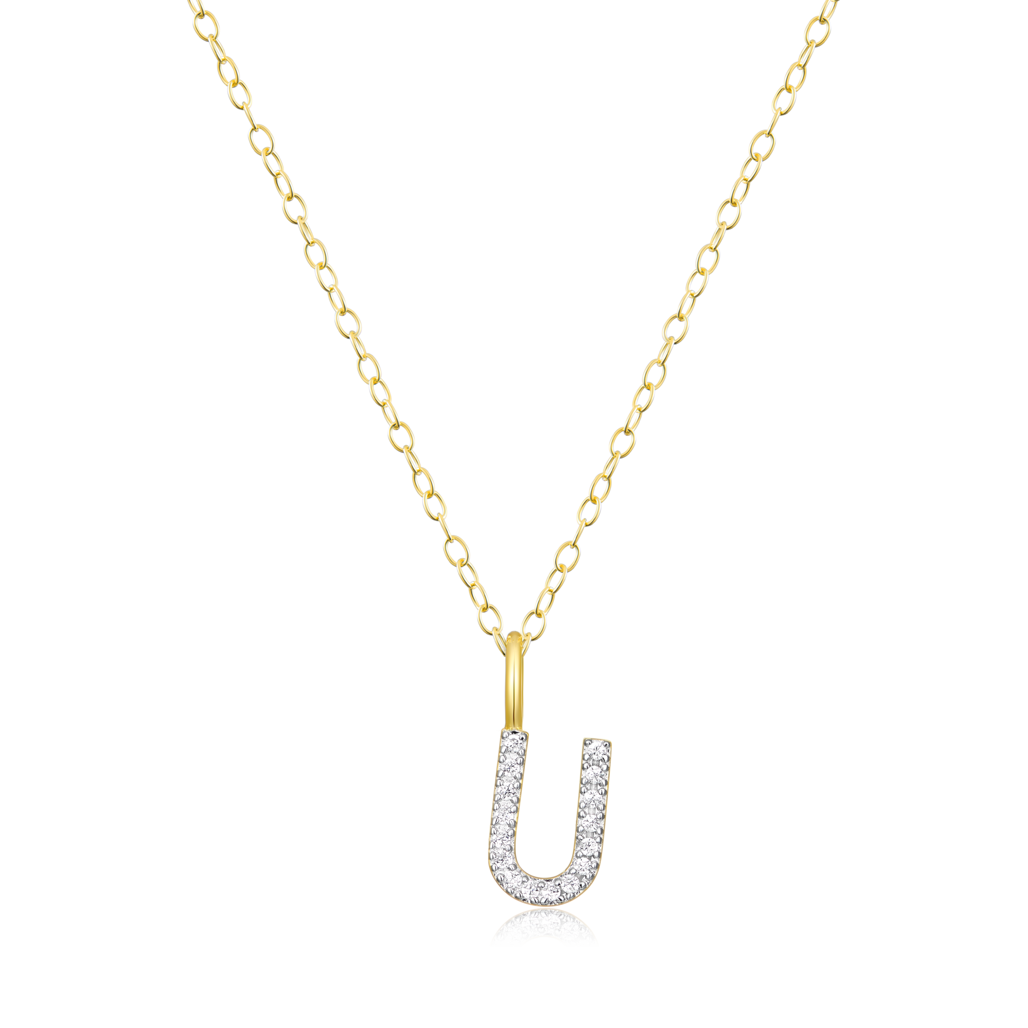 BN0140Y - Letter "U" Initial Pendant Necklace in 14K Yellow Gold-Plated Sterling Silver