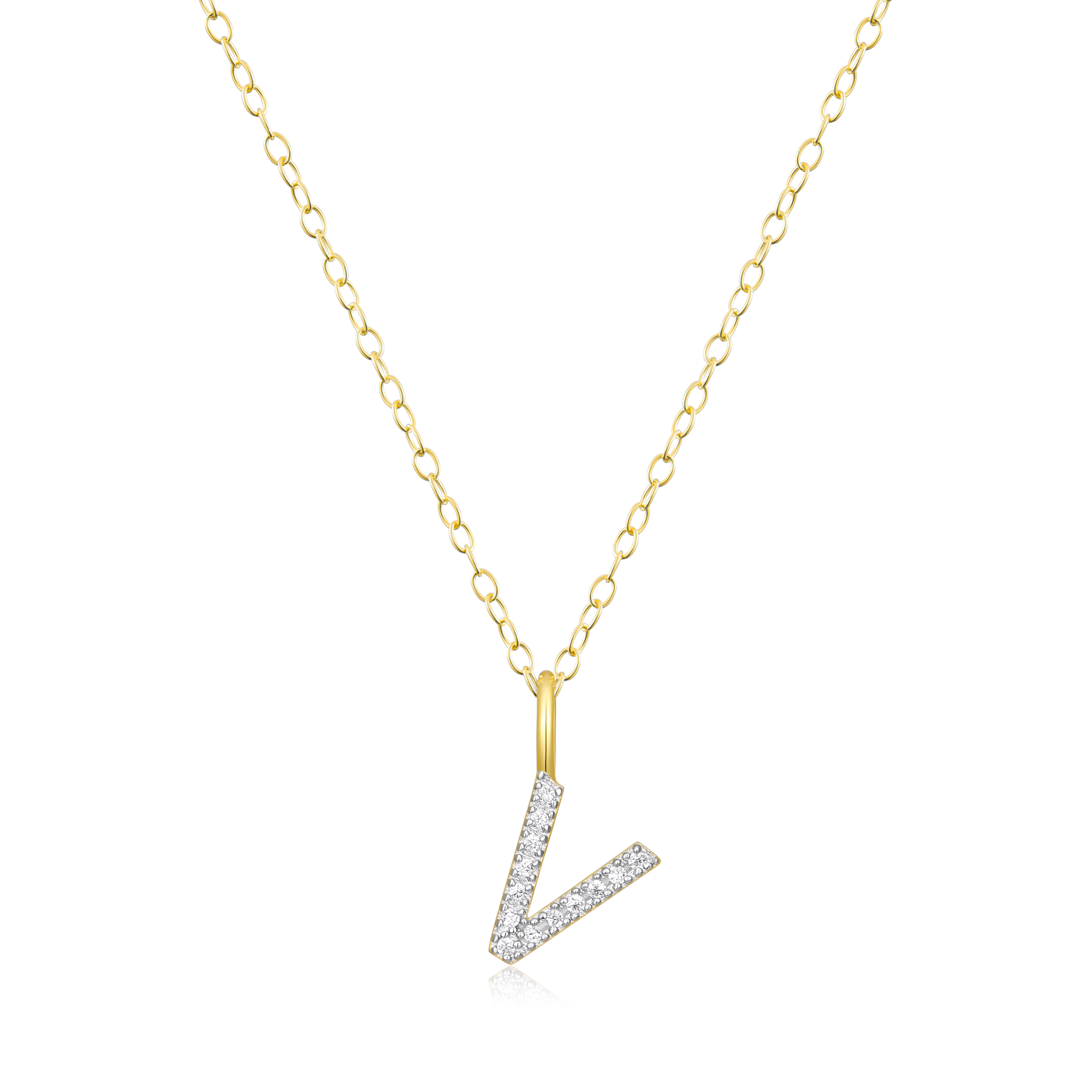 BN0141Y - Letter "V" Initial Pendant Necklace in 14K Yellow Gold-Plated Sterling Silver