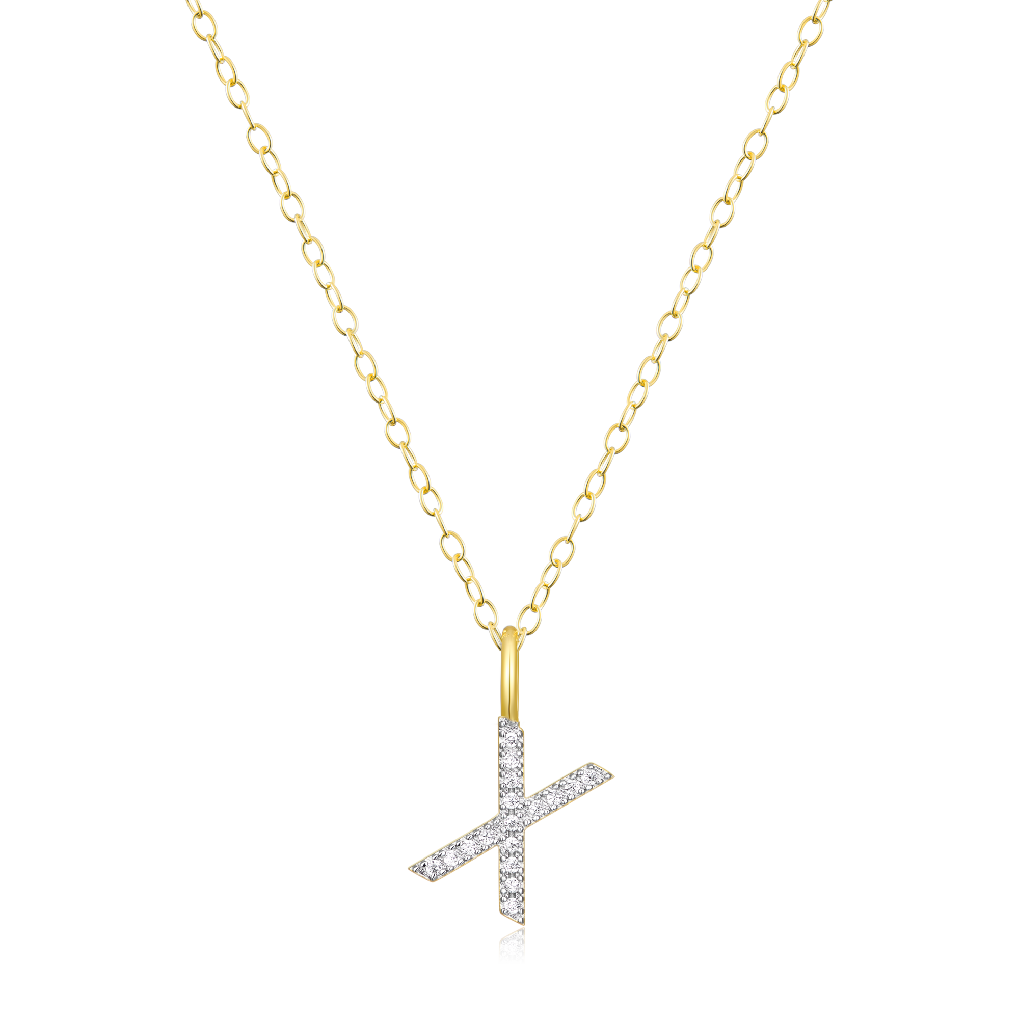 BN0143Y - Letter "X" Initial Pendant Necklace in 14K Yellow Gold-Plated Sterling Silver