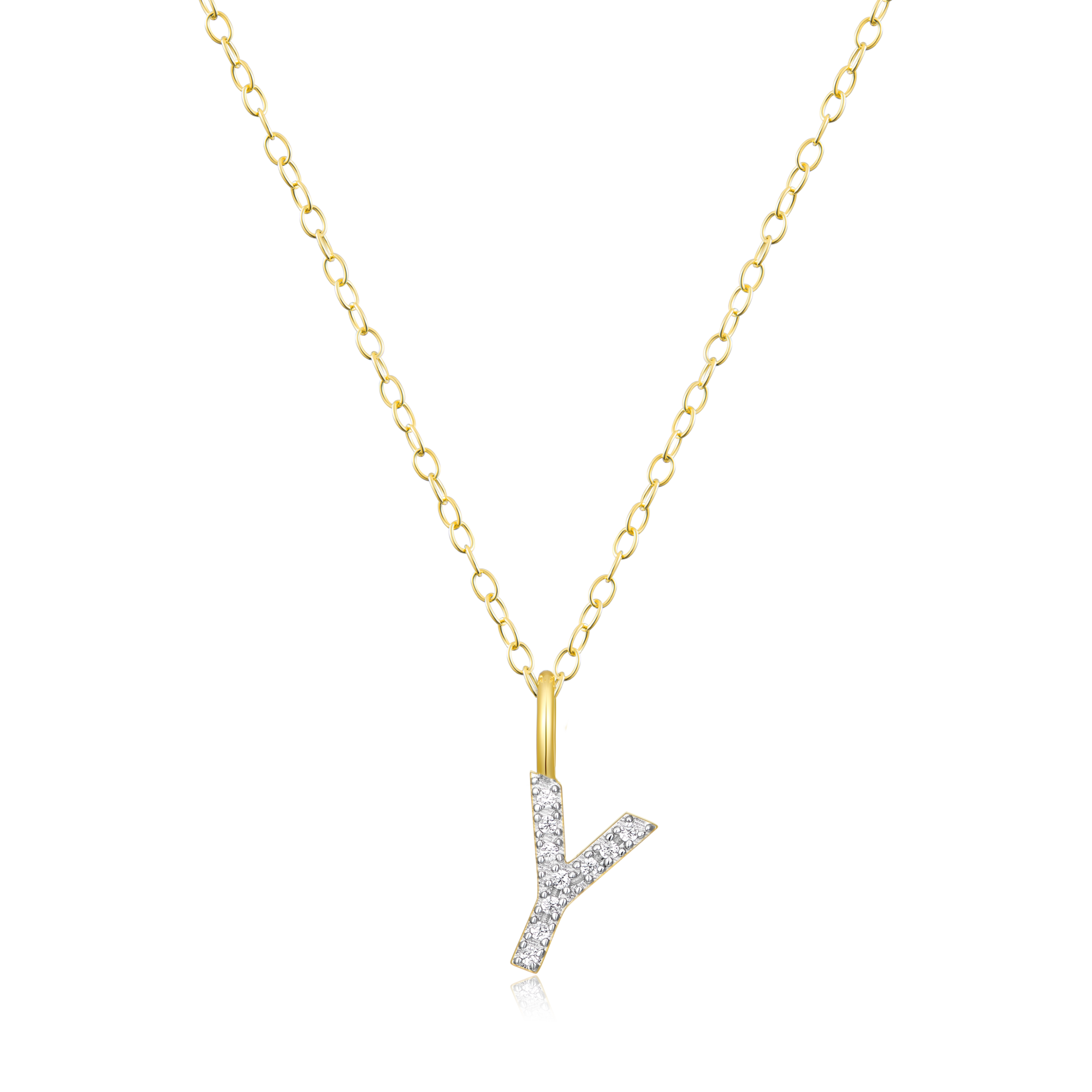 BN0144Y - Letter "Y" Initial Pendant Necklace in 14K Yellow Gold-Plated Sterling Silver