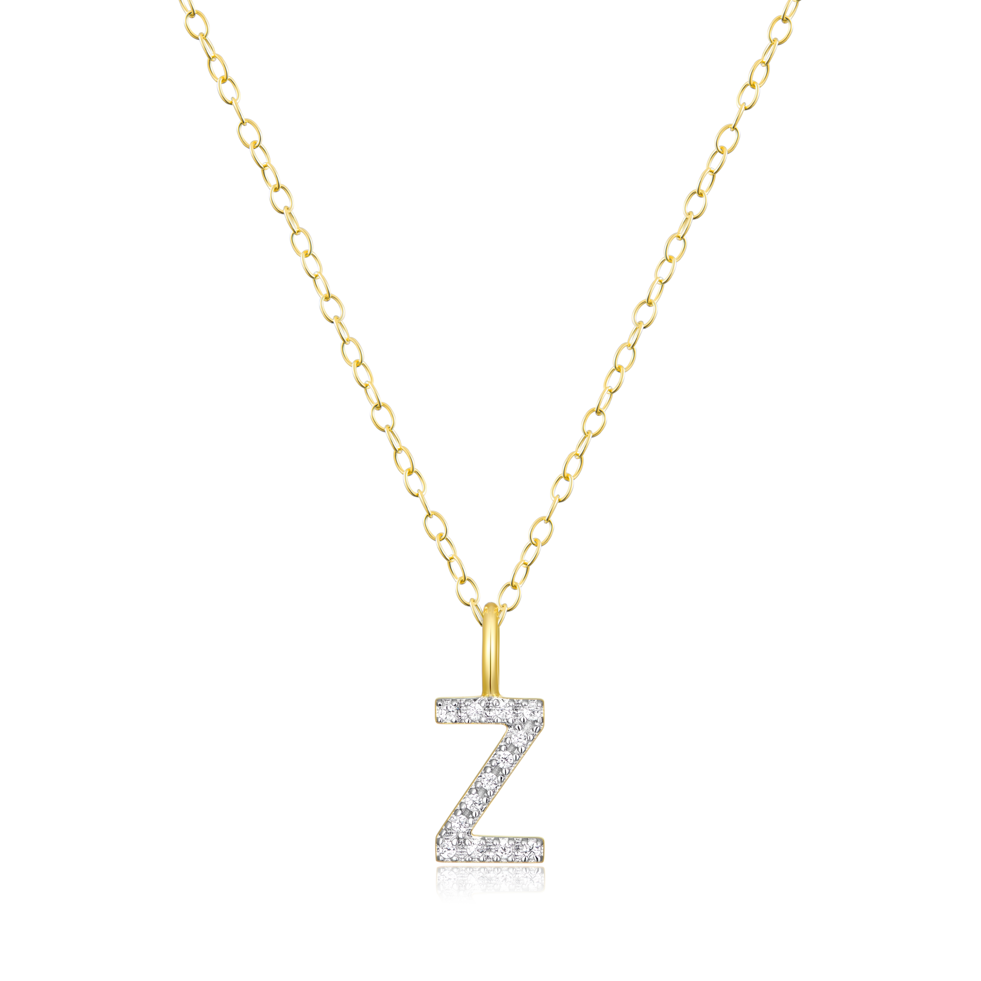 BN0145Y - Letter "Z" Initial Pendant Necklace in 14K Yellow Gold-Plated Sterling Silver
