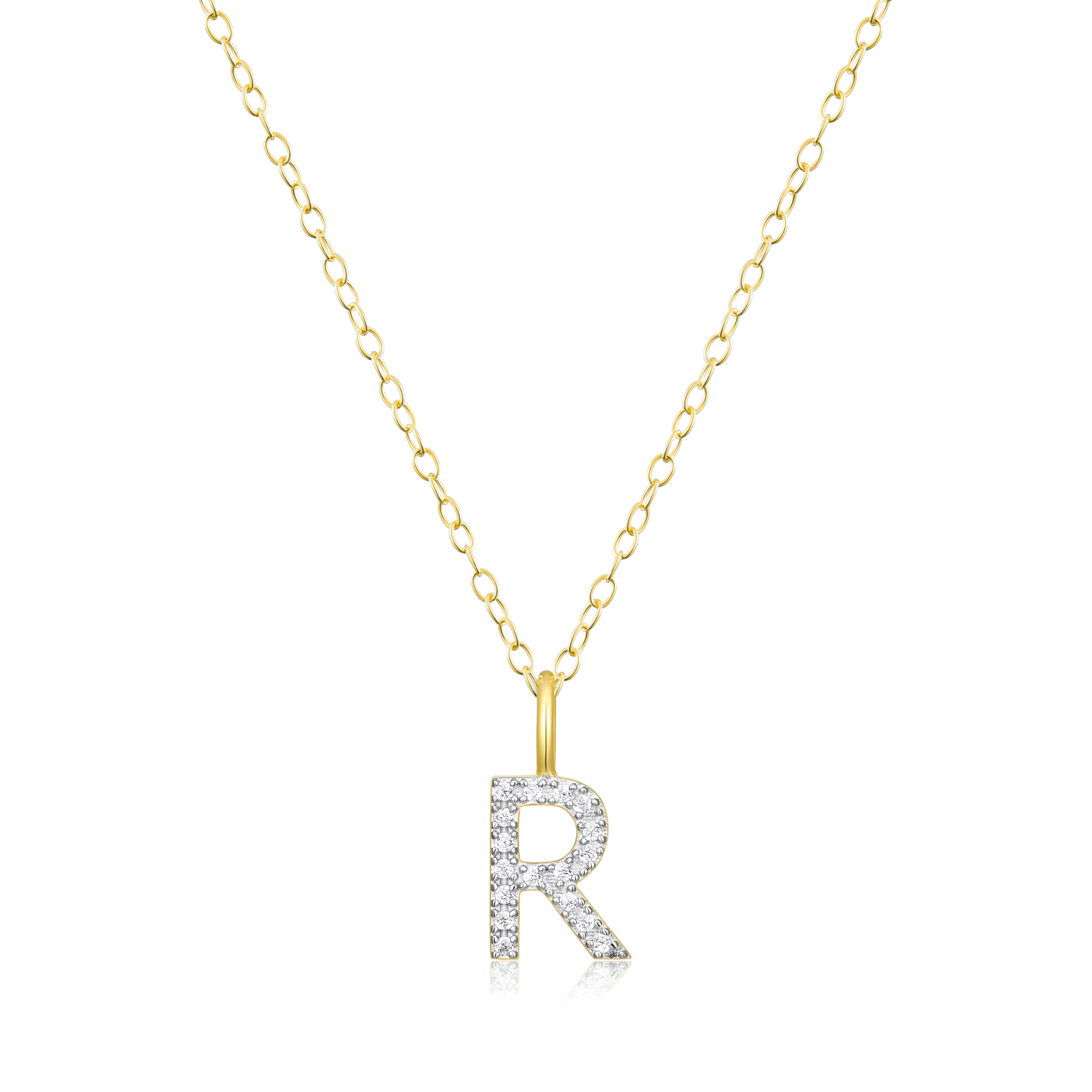 BN0137Y - Letter "R" Initial Pendant Necklace in 14K Yellow Gold-Plated Sterling Silver
