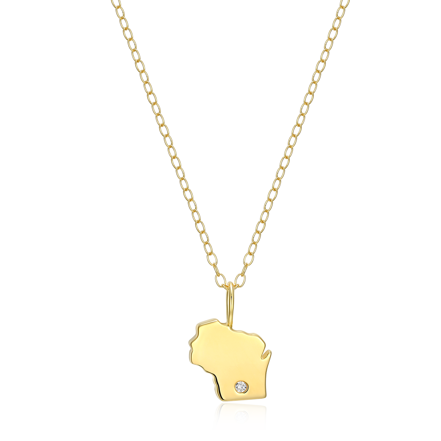 BN0207Y - Wisconsin State Lab-Created Diamond Pendant Necklace in 14K Gold-Plated Sterling Silver