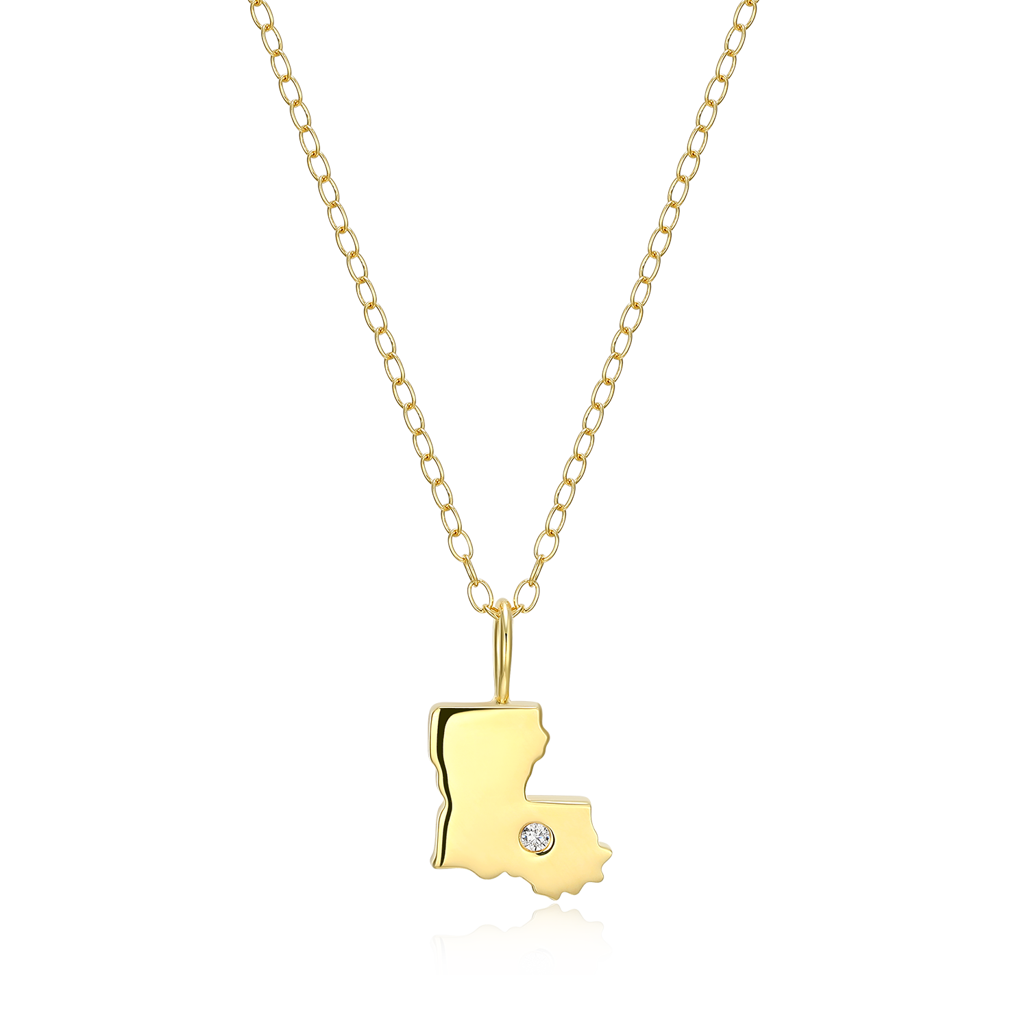 BN0209Y - Louisiana State Lab-Created Diamond Pendant Necklace in 14K Gold-Plated Sterling Silver