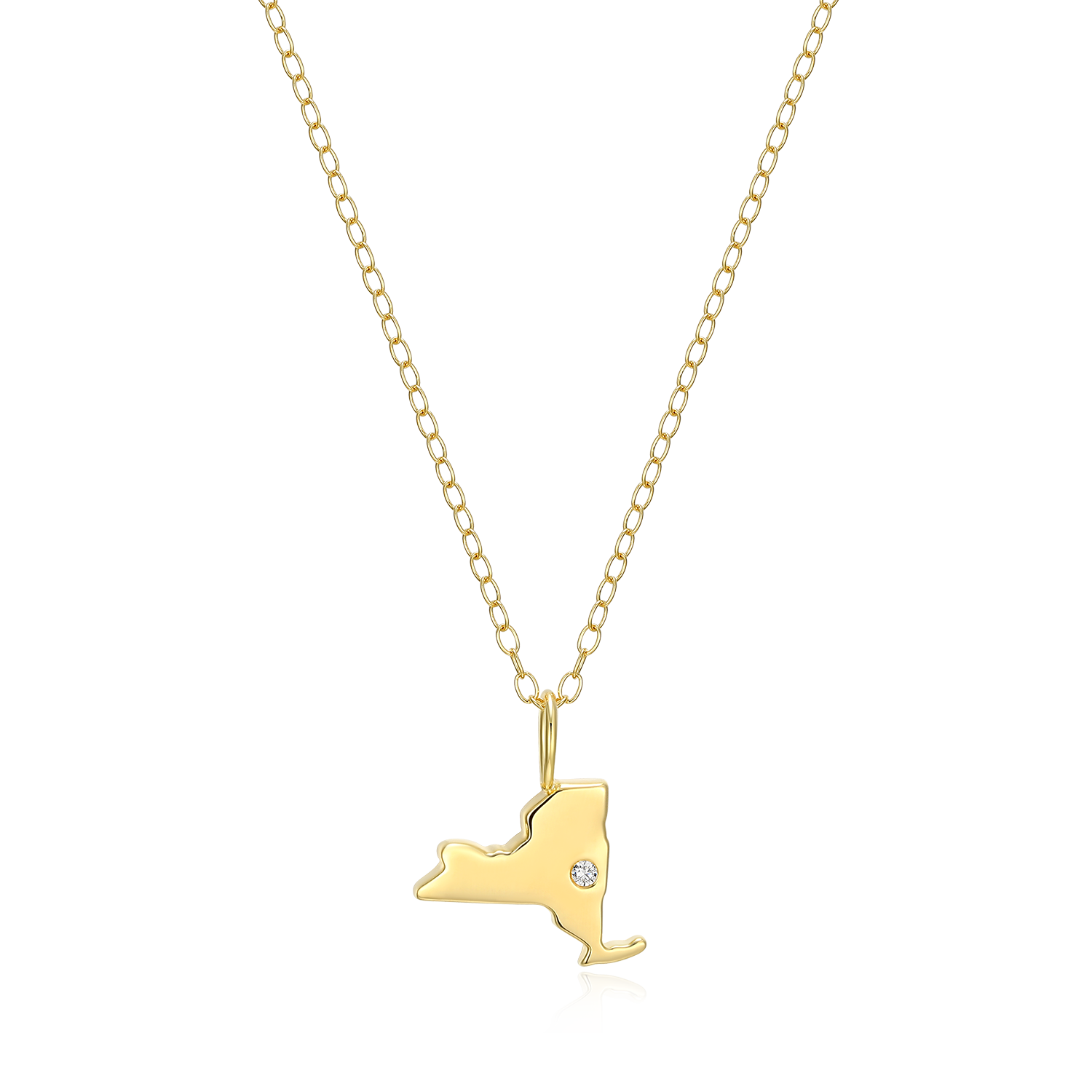 BN0210Y - New York State Lab-Created Diamond Pendant Necklace in 14K Gold-Plated Sterling Silver