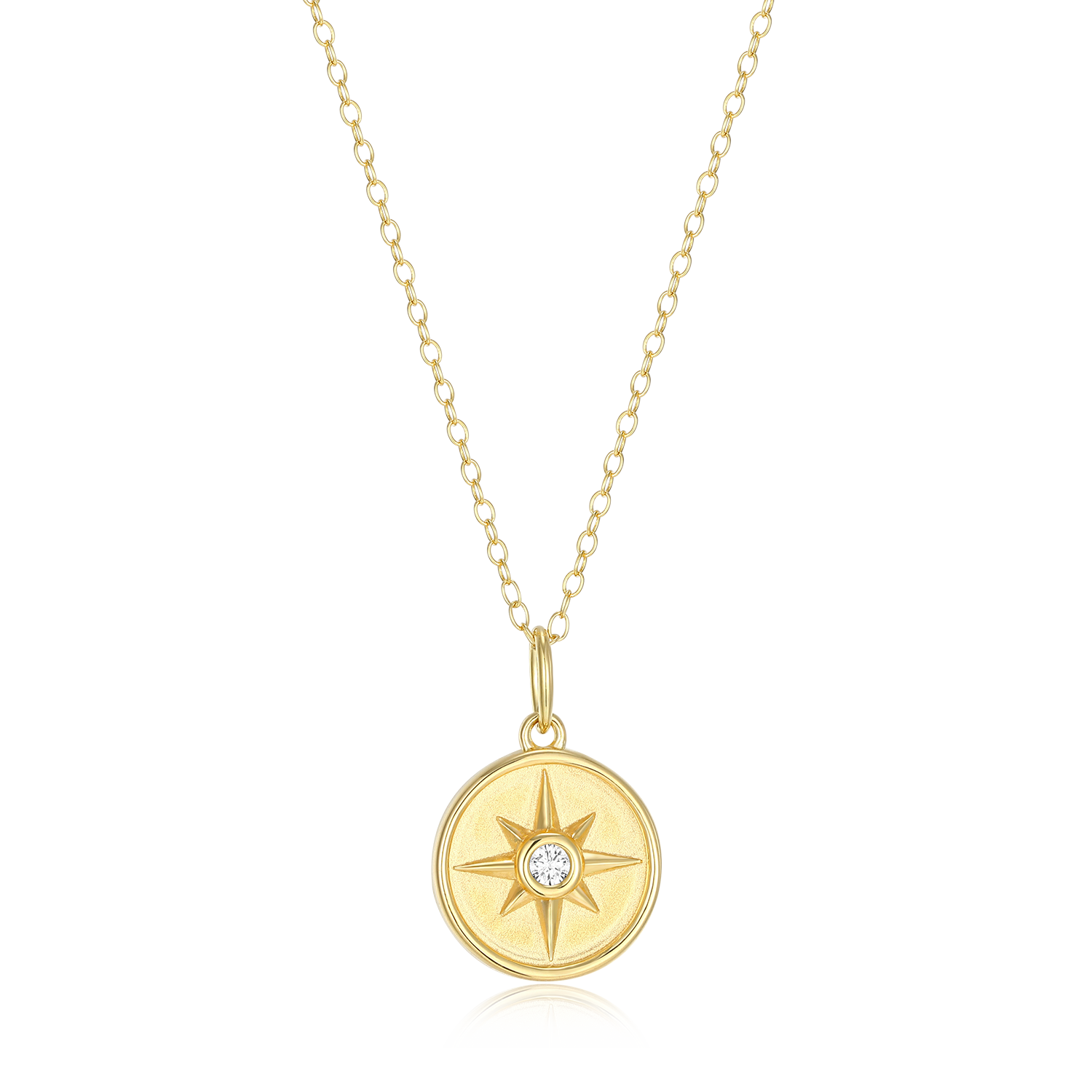 BN0213Y - North Star Medallion Lab-Created Diamond Pendant Necklace in 14K Yellow Gold-Plated Sterling Silver