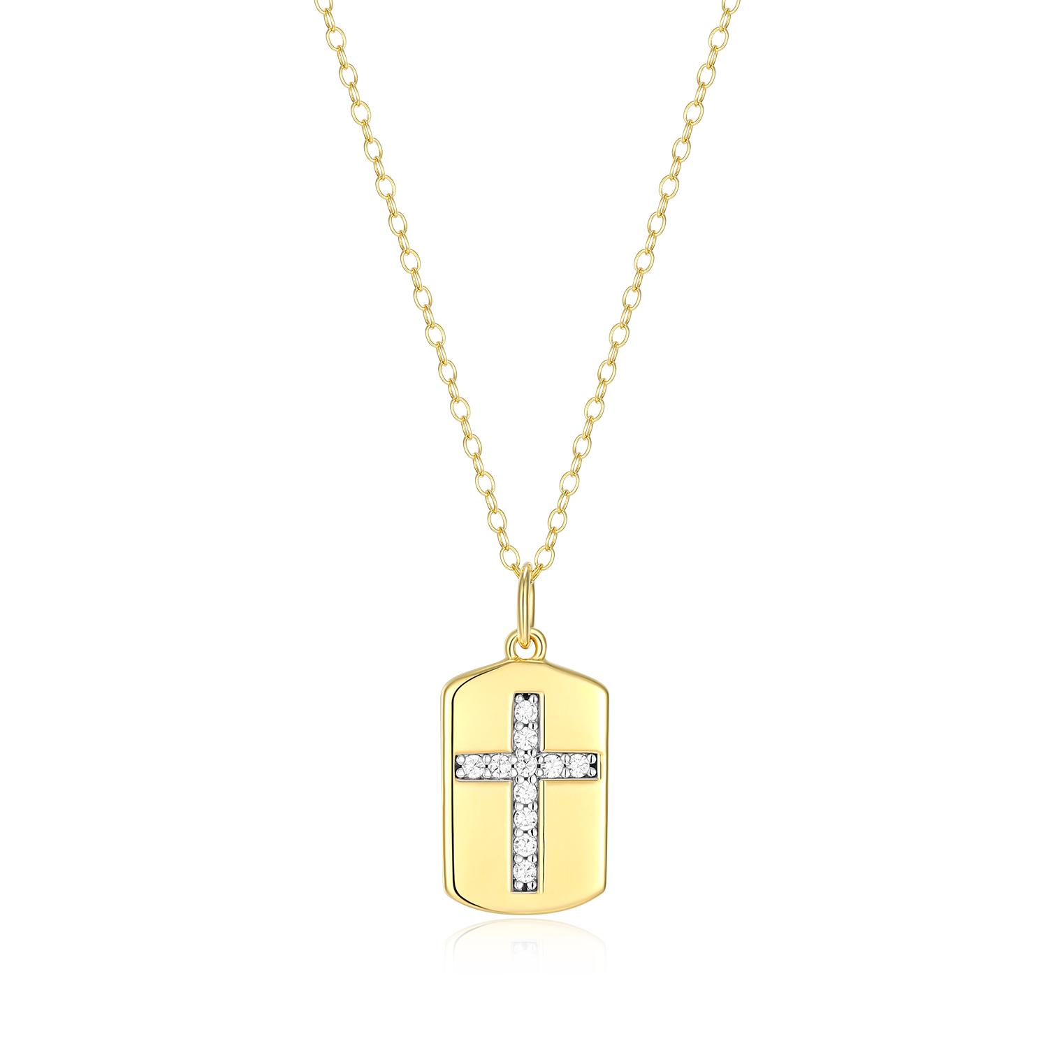 BN0215Y - Cross Tag Lab-Created Diamond Pendant Necklace in 14K Yellow Gold-Plated Sterling Silver