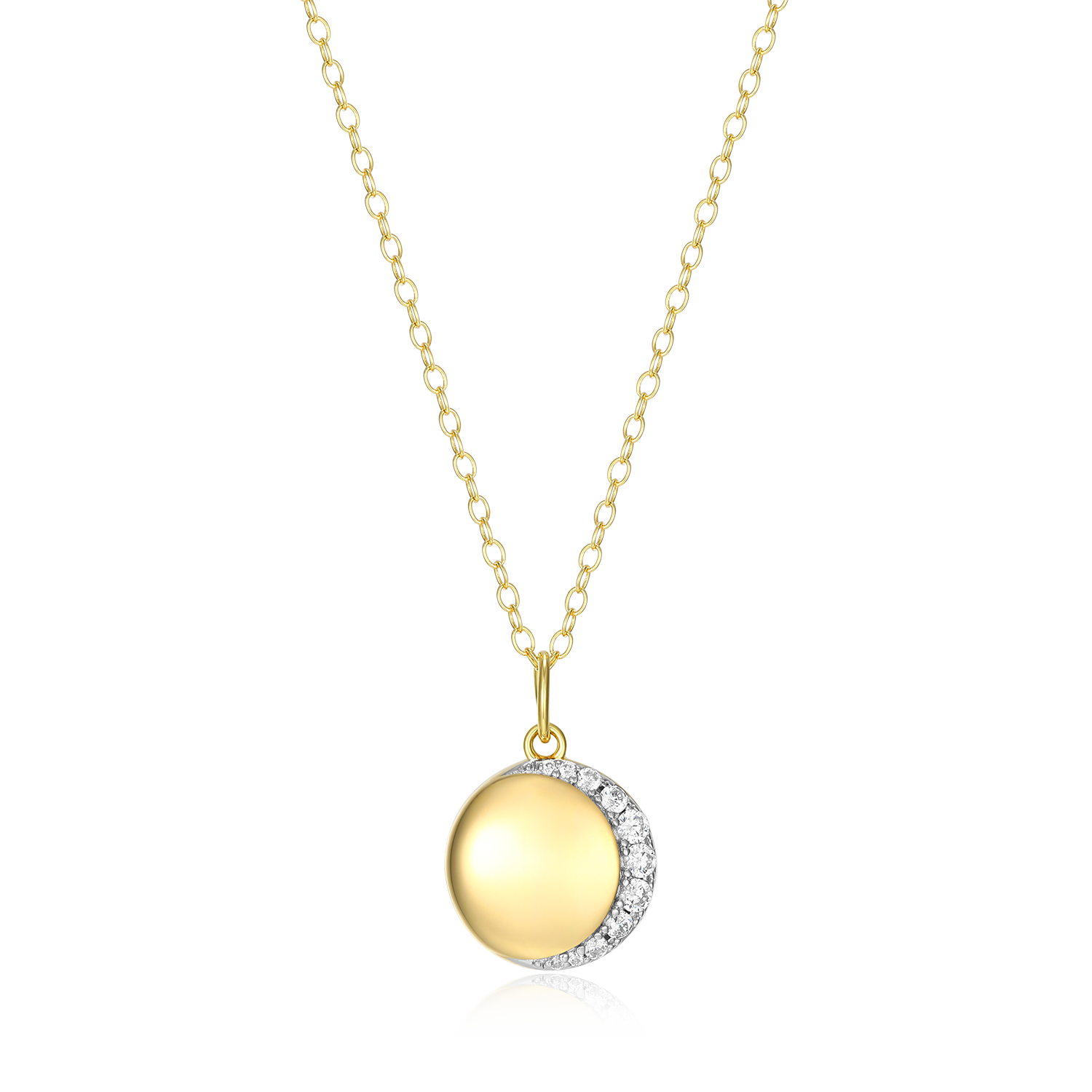 BN0216Y - Crescent Medallion Lab-Created Diamond Pendant Necklace in 14K Yellow Gold-Plated Sterling Silver