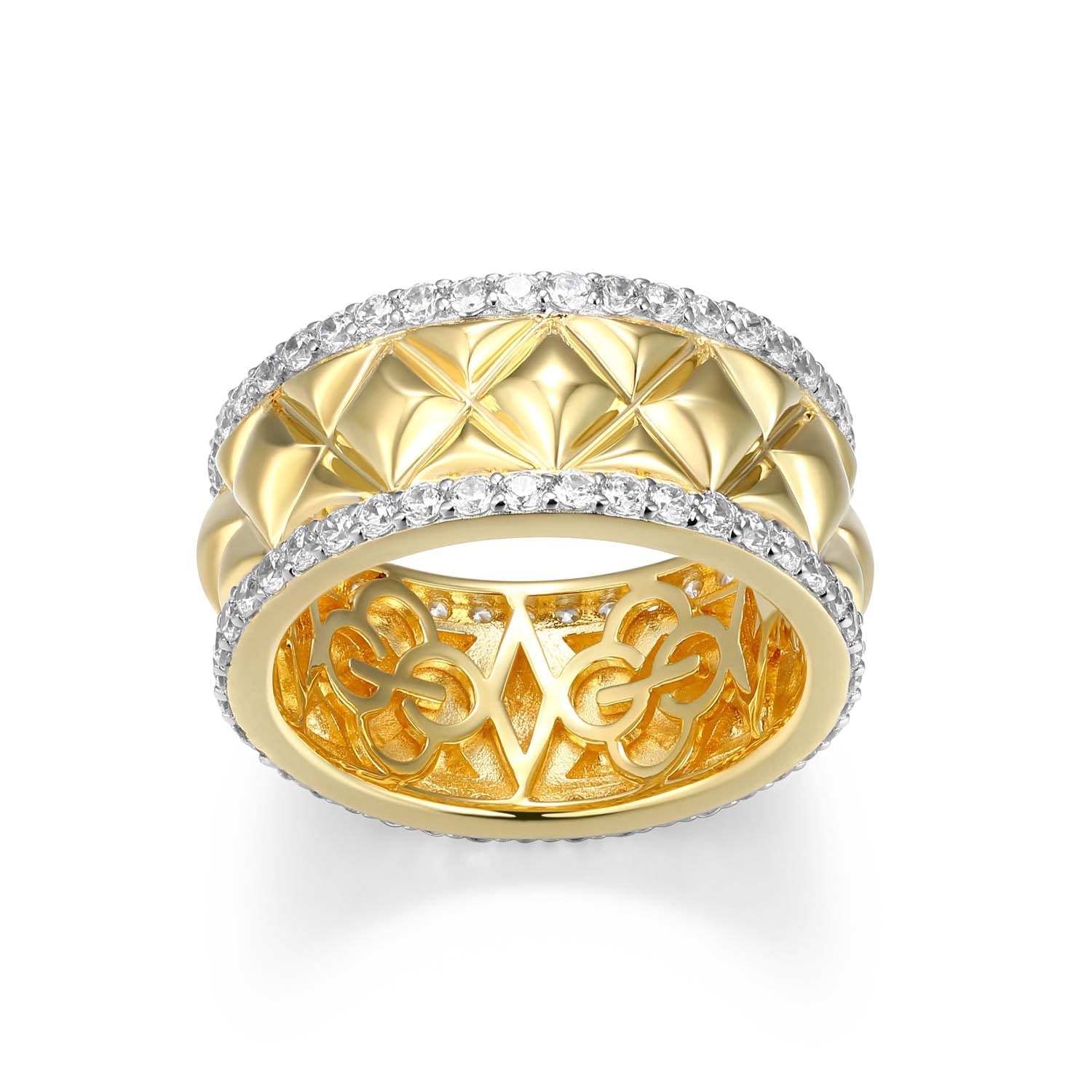 Sterling Silver Charles Garnier "quilted" Rhodium And Yellow Gold Plated Cz Ring - Size 8