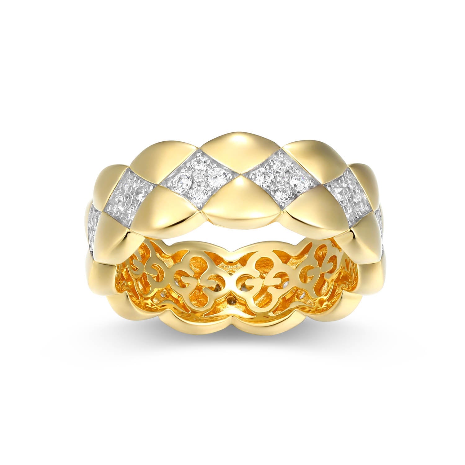 Sterling Silver Charles Garnier "quilted" Rhodium And Yellow Gold Plated Cz Ring - Size 7