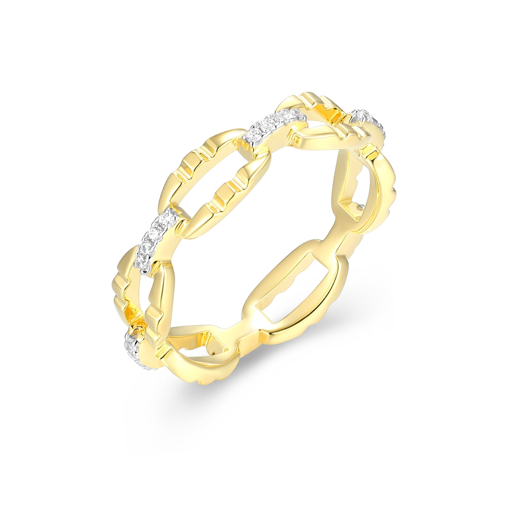 Sterling Silver Yellow Gold And Rhodium Plated Ring With White Cz - Size 7