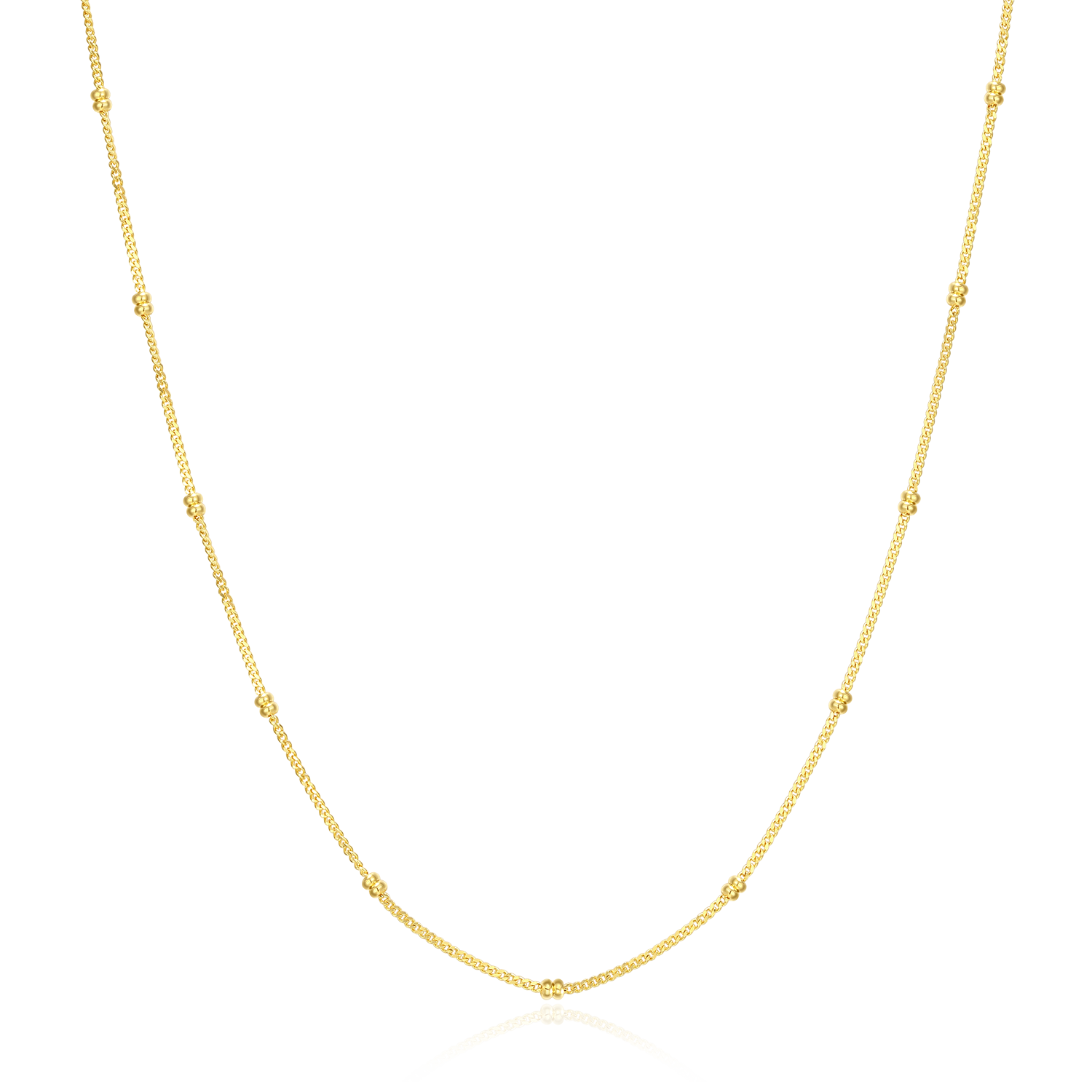 BN0249Y - 18+2" Beaded Chain in 14K Yellow Gold-Plated Sterling Silver
