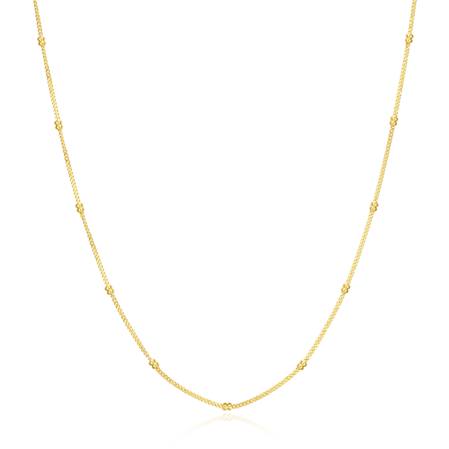 BN0250Y - 20+2" Beaded Chain in 14K Yellow Gold-Plated Sterling Silver