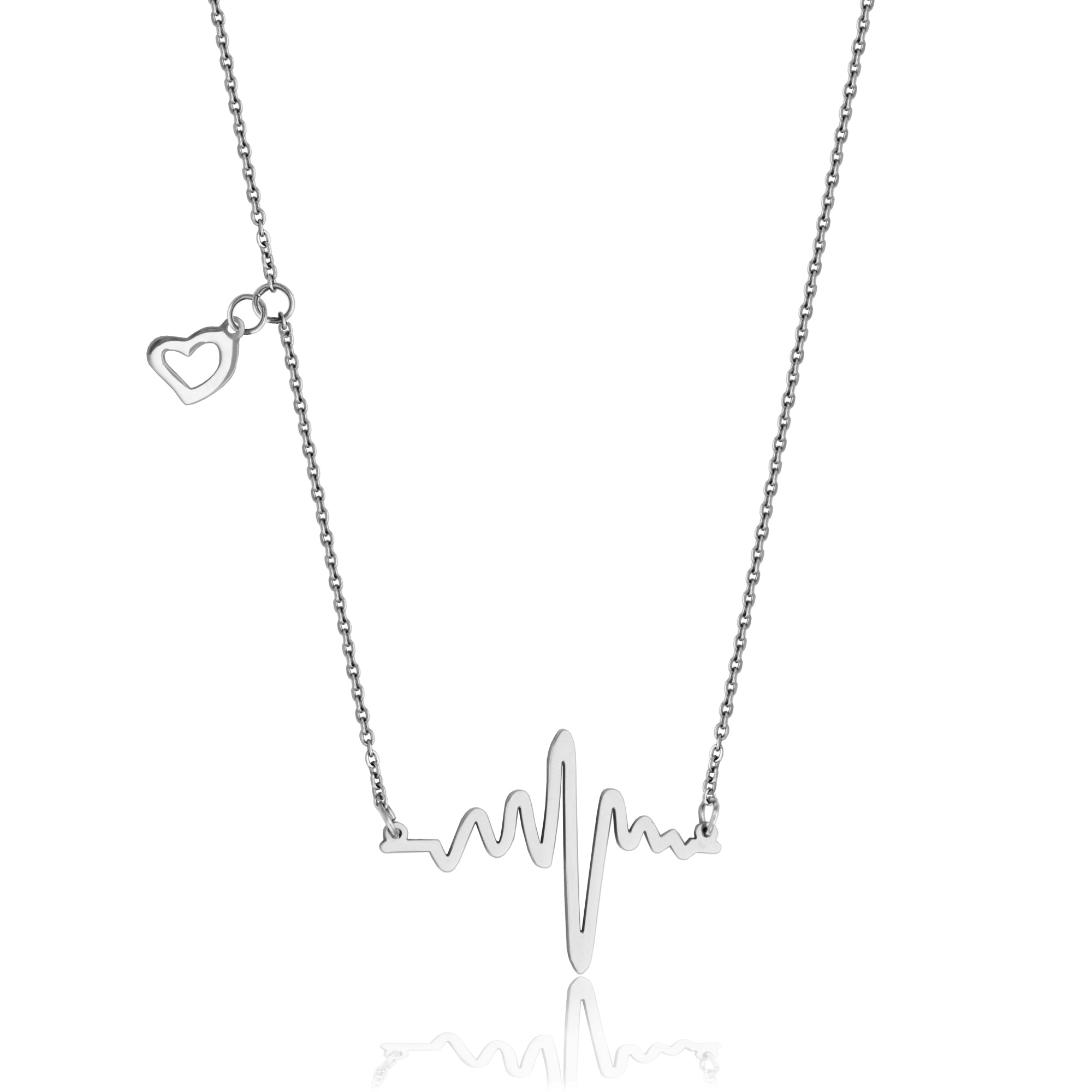 CJ Steelx Heart Beat Pendant with Heart Accent - Silver