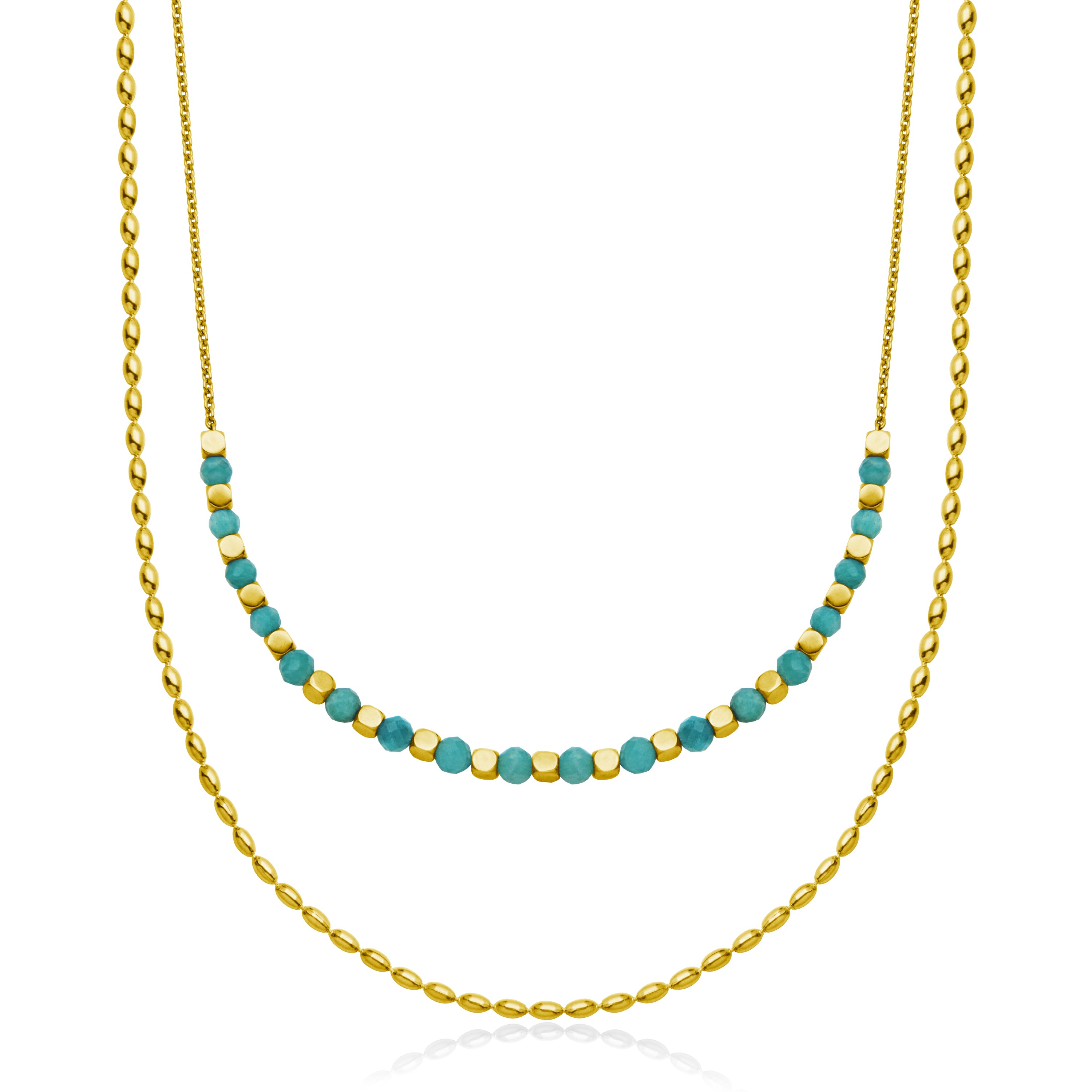 Steelx Neck Ip Gold Layered Genuine Amazonite 17+2"*