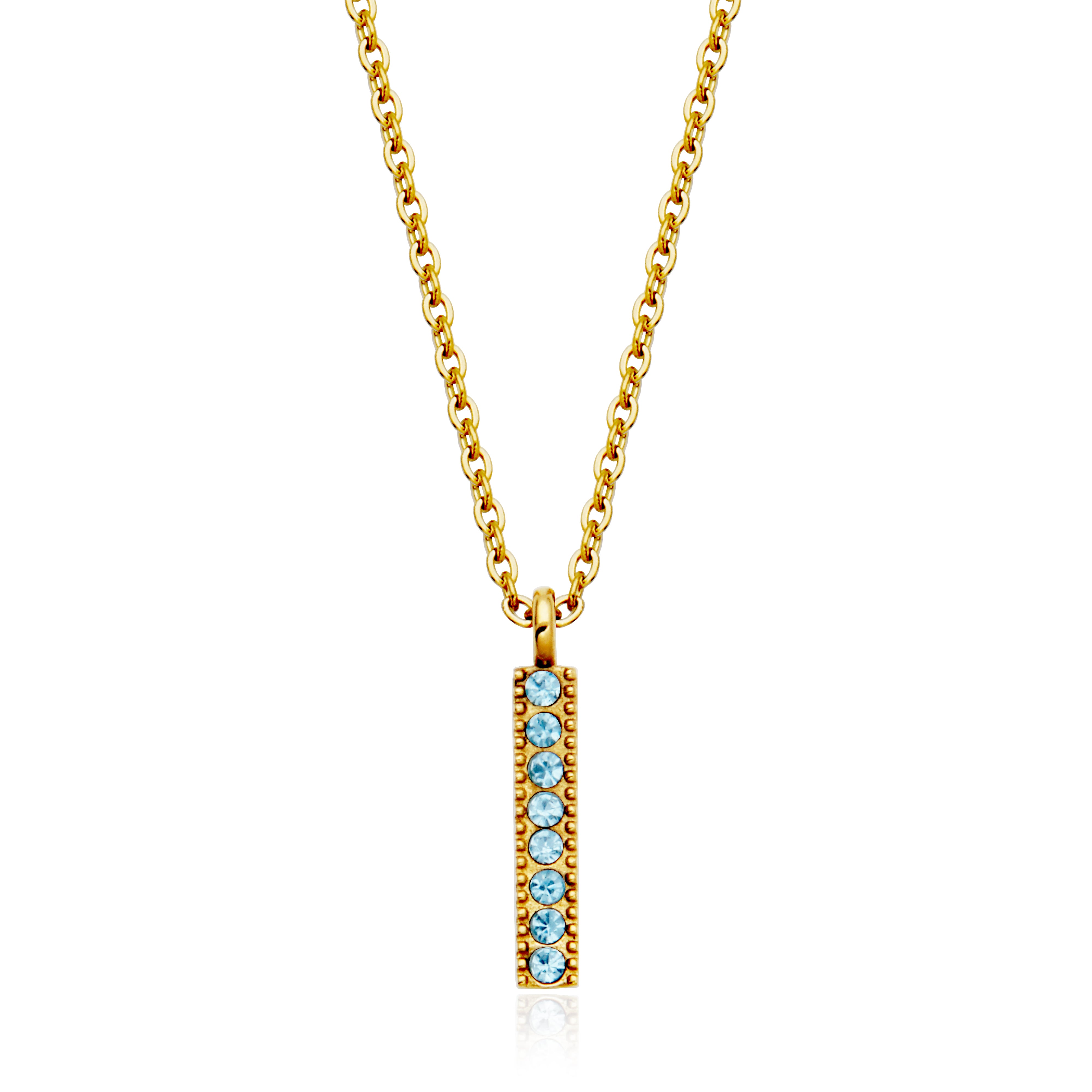 CJ Steelx Aquamarine Crystal Birthstone Bar Necklace - March