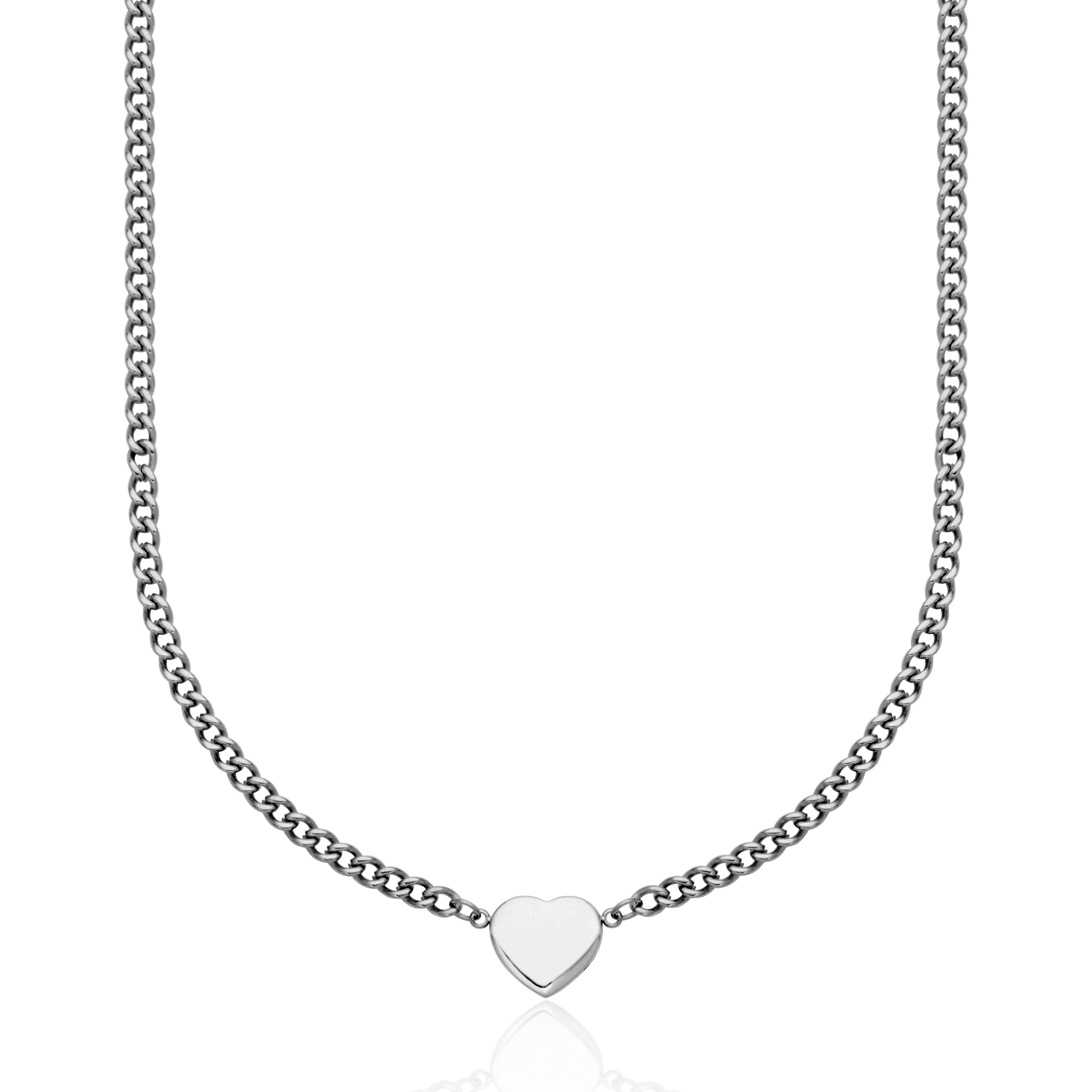 Steelx 3.5 Mm Curb Chain Puffy Heart Neck 16+2"