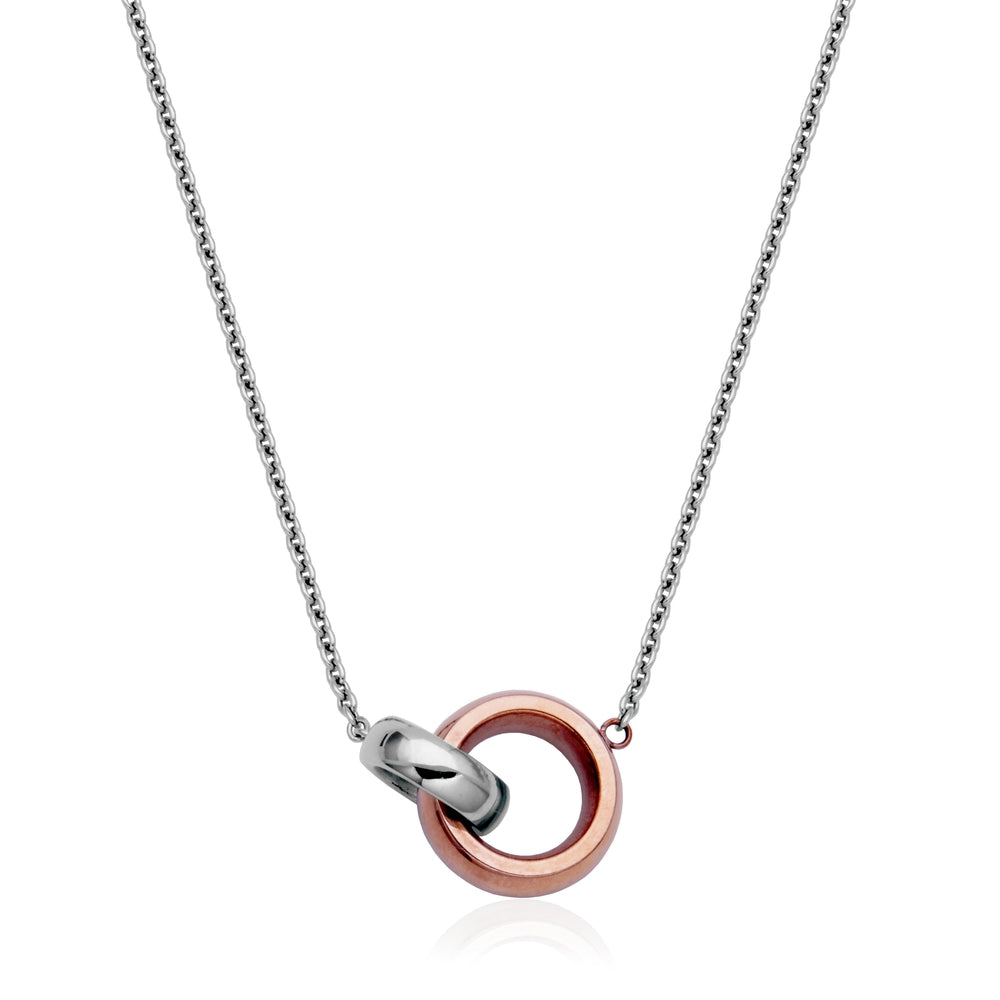 CJ Steelx Interlocking Ring Necklace - Silver and Rose