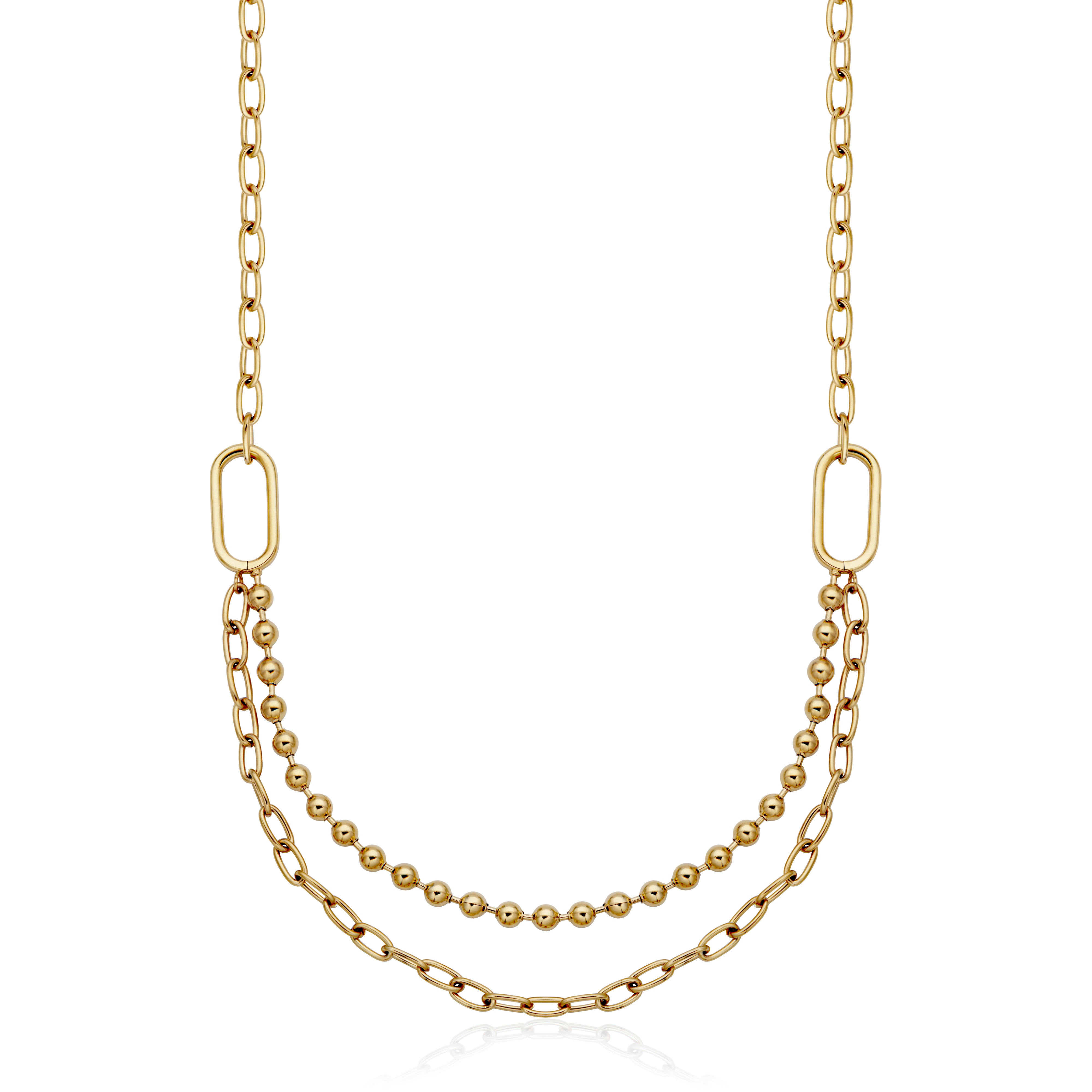 CJ Steelx Double Layer Bead and Link Chain Necklace - Gold