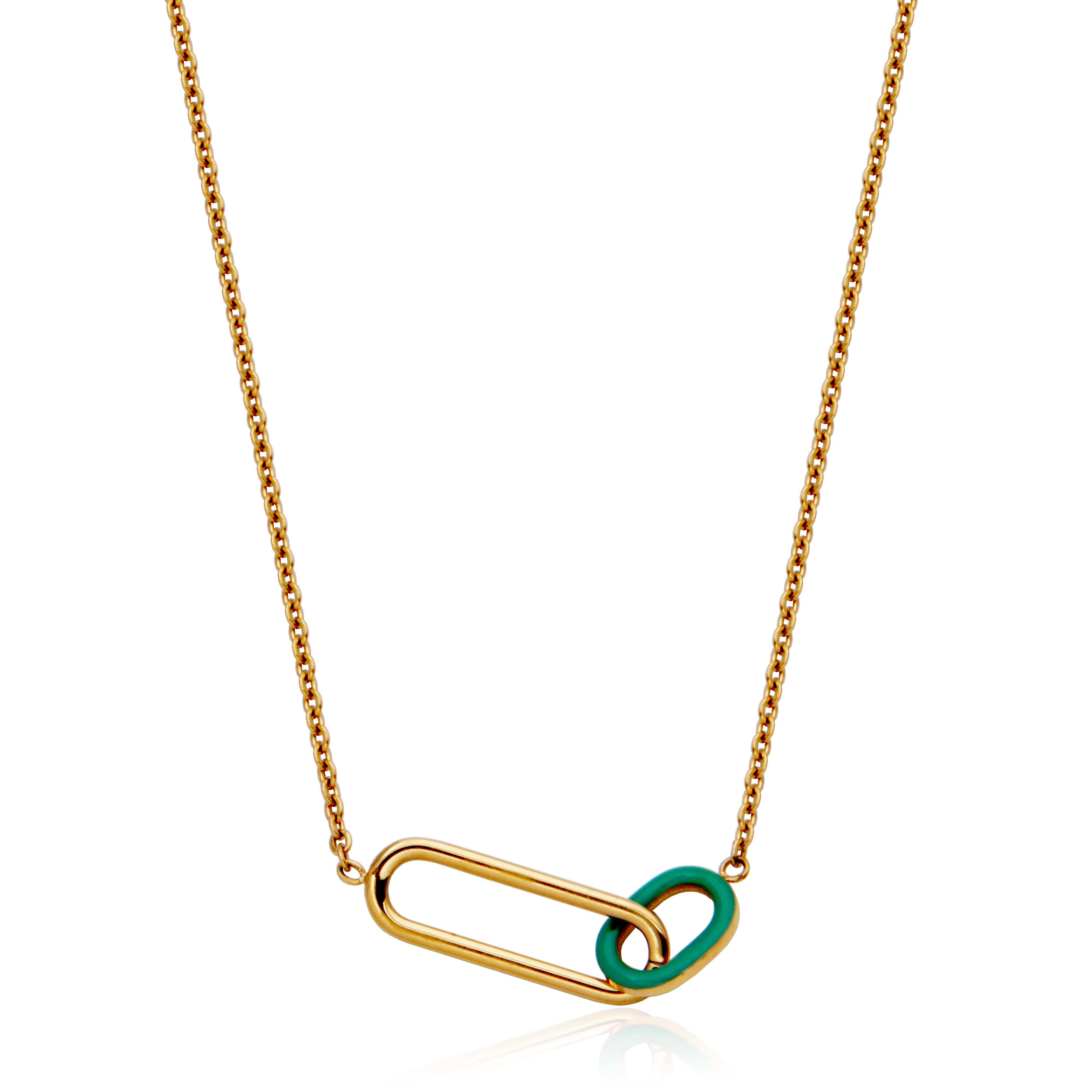 Steelx Ip Gd Interlock Neck Teal Green Enamel 16+2"