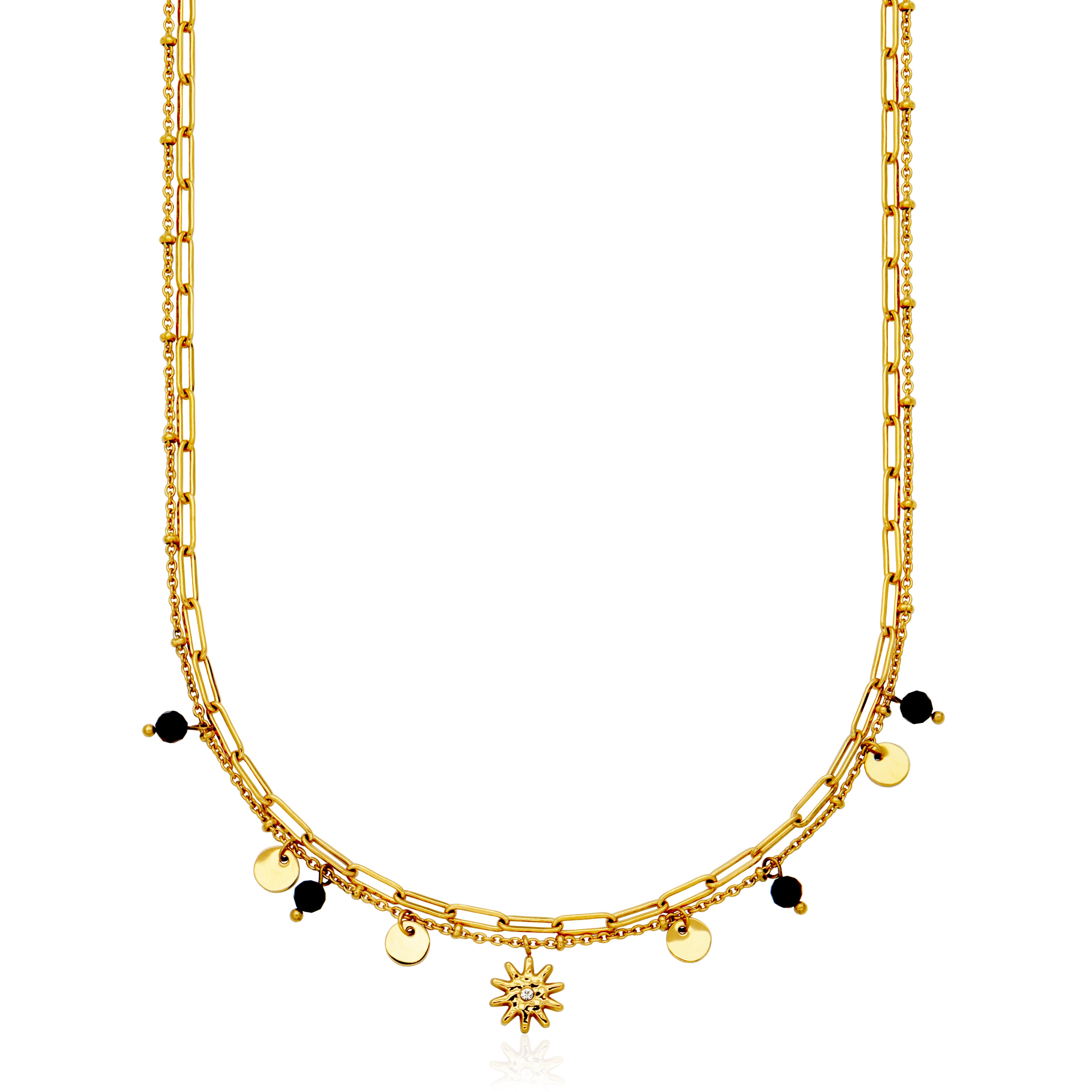 Steelx Ip Gd 2-chain Neck Sun&amp;jasper Bead Charm18+2"