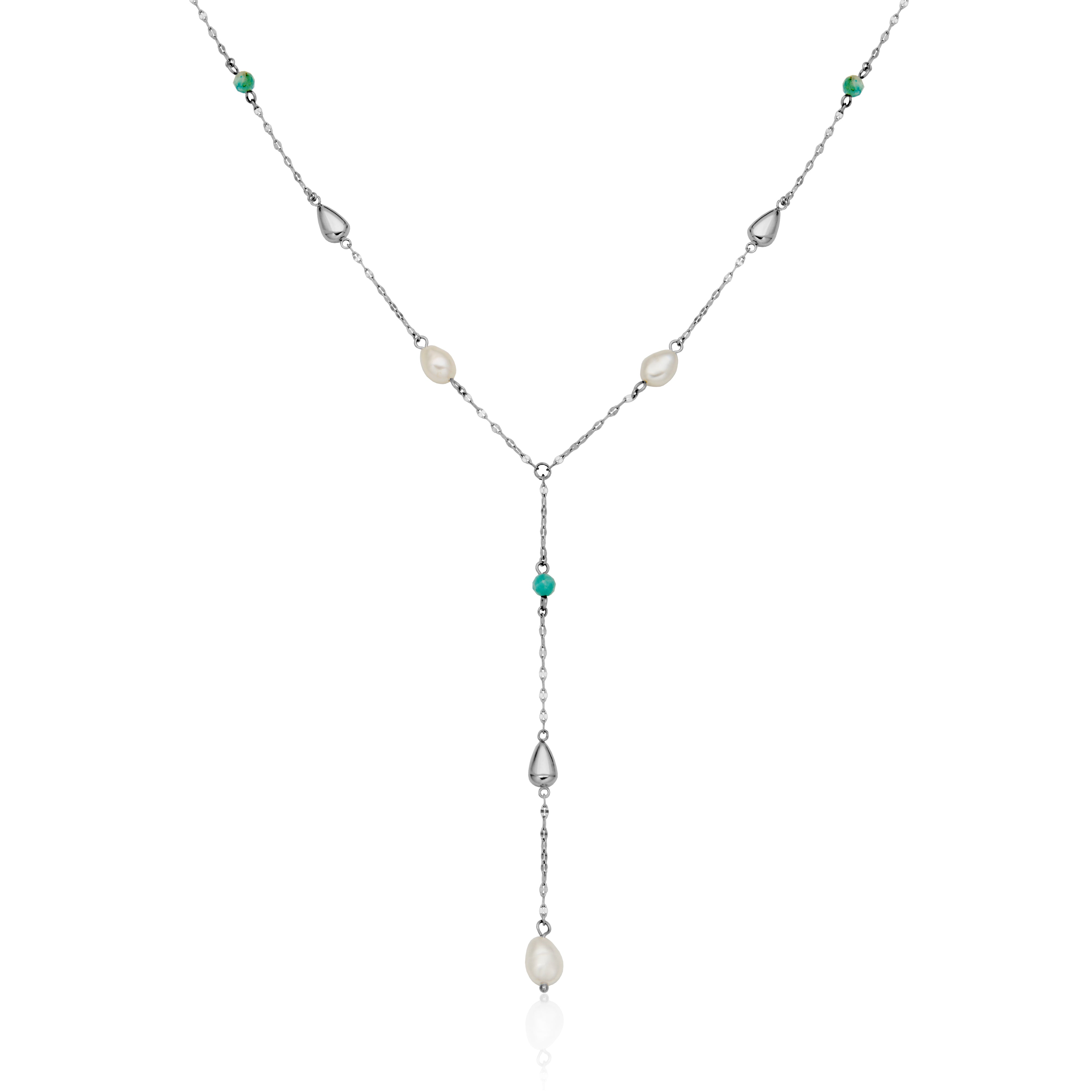 Steelx G Pearl/Amazonite Stationed Y-Necklace 18+2"
