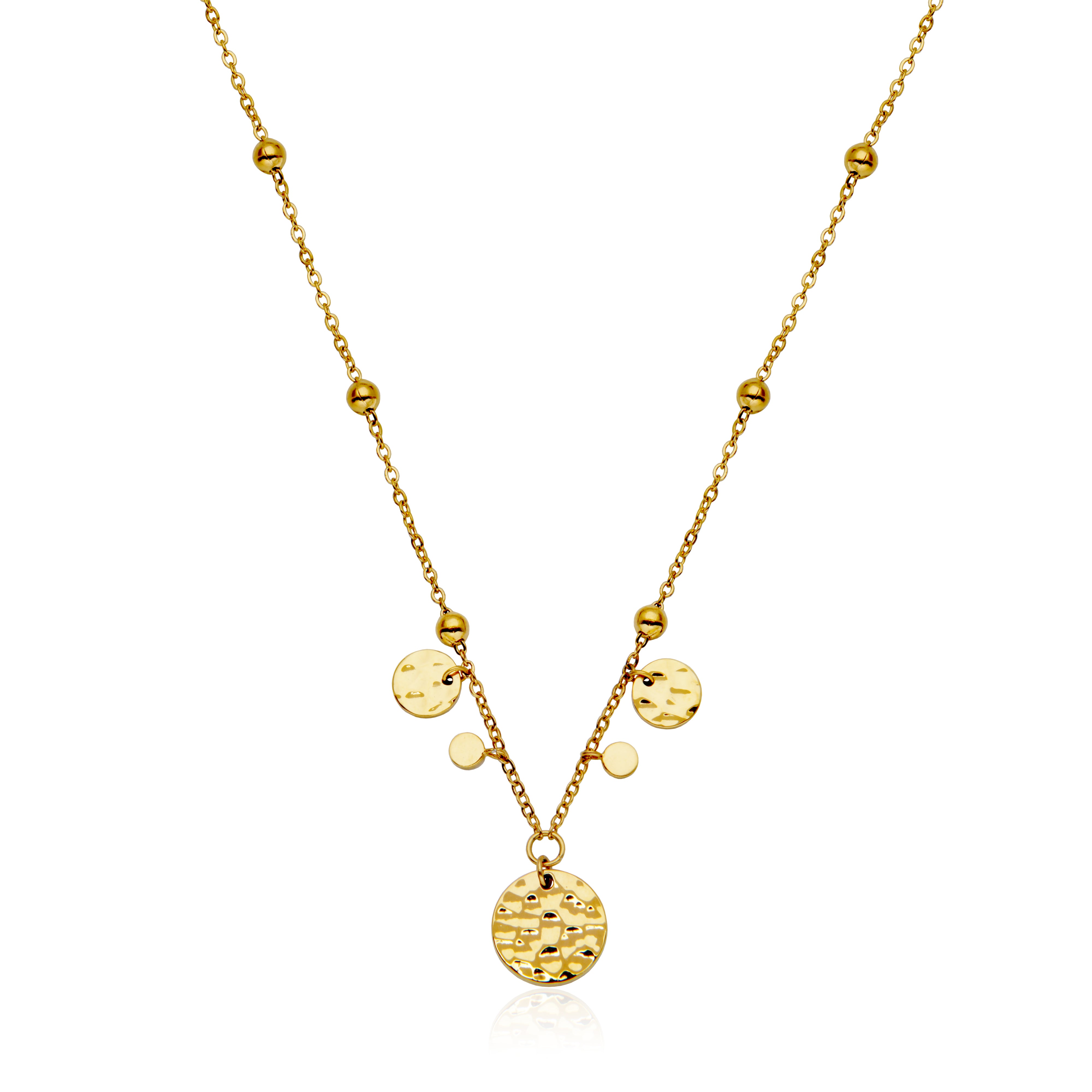 Steelx Ipgd Hammered Multi-Disc Bead Chain Neck18+2"