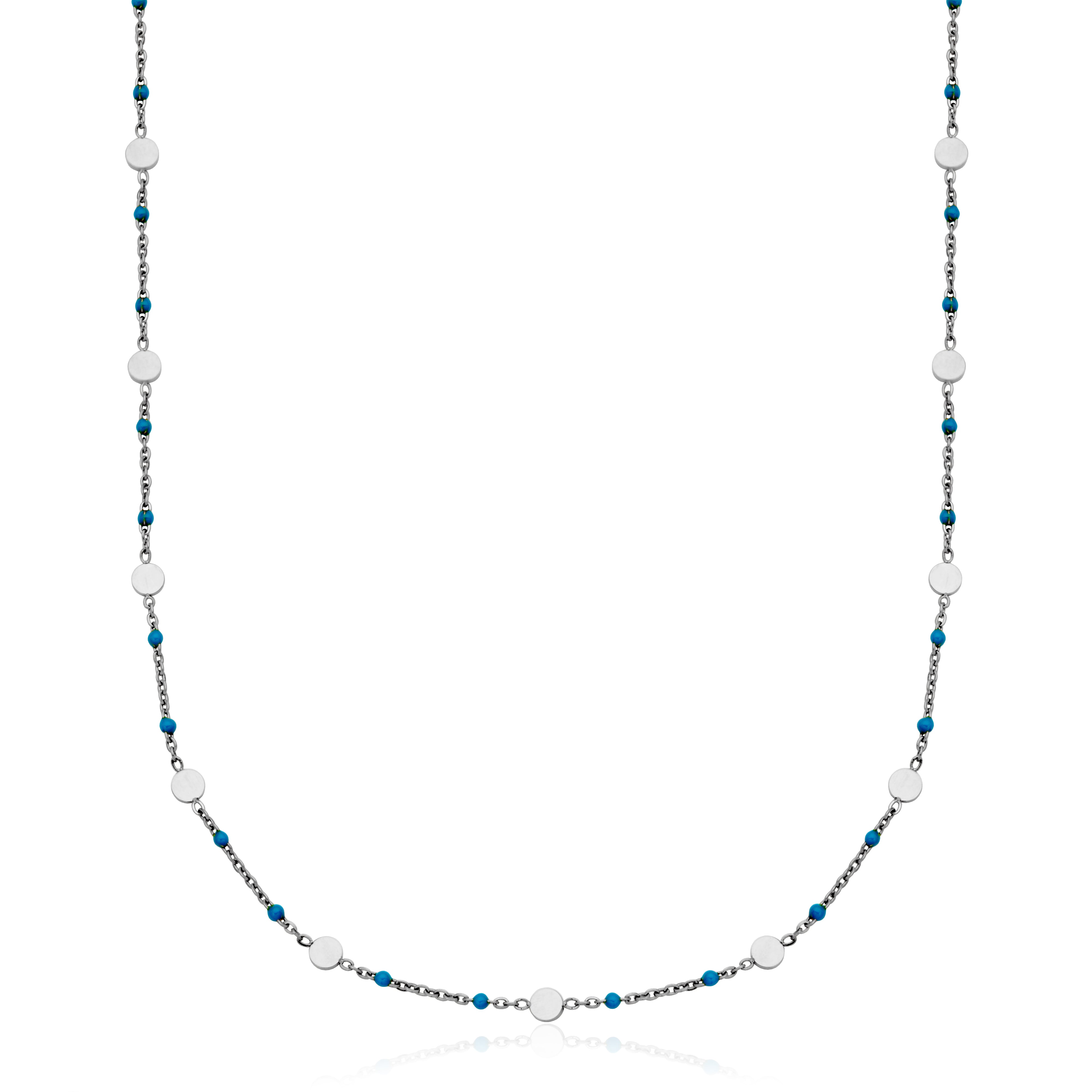 Steelx Turquoise Enamel Bead Disc Chain Neck 16+2"