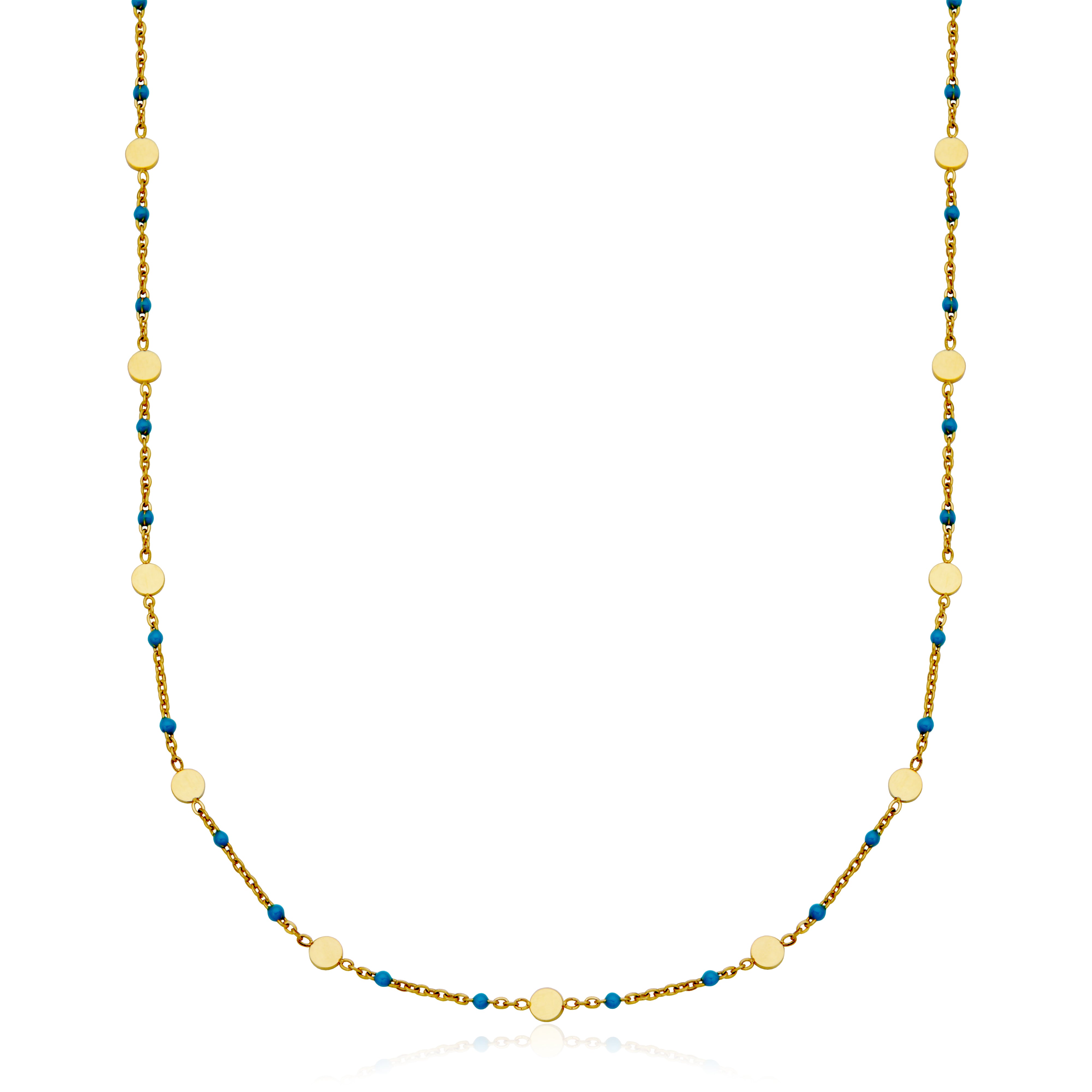 Steelx Ipgd Turquoise Enamel Bead Disc Chain Neck16+2"