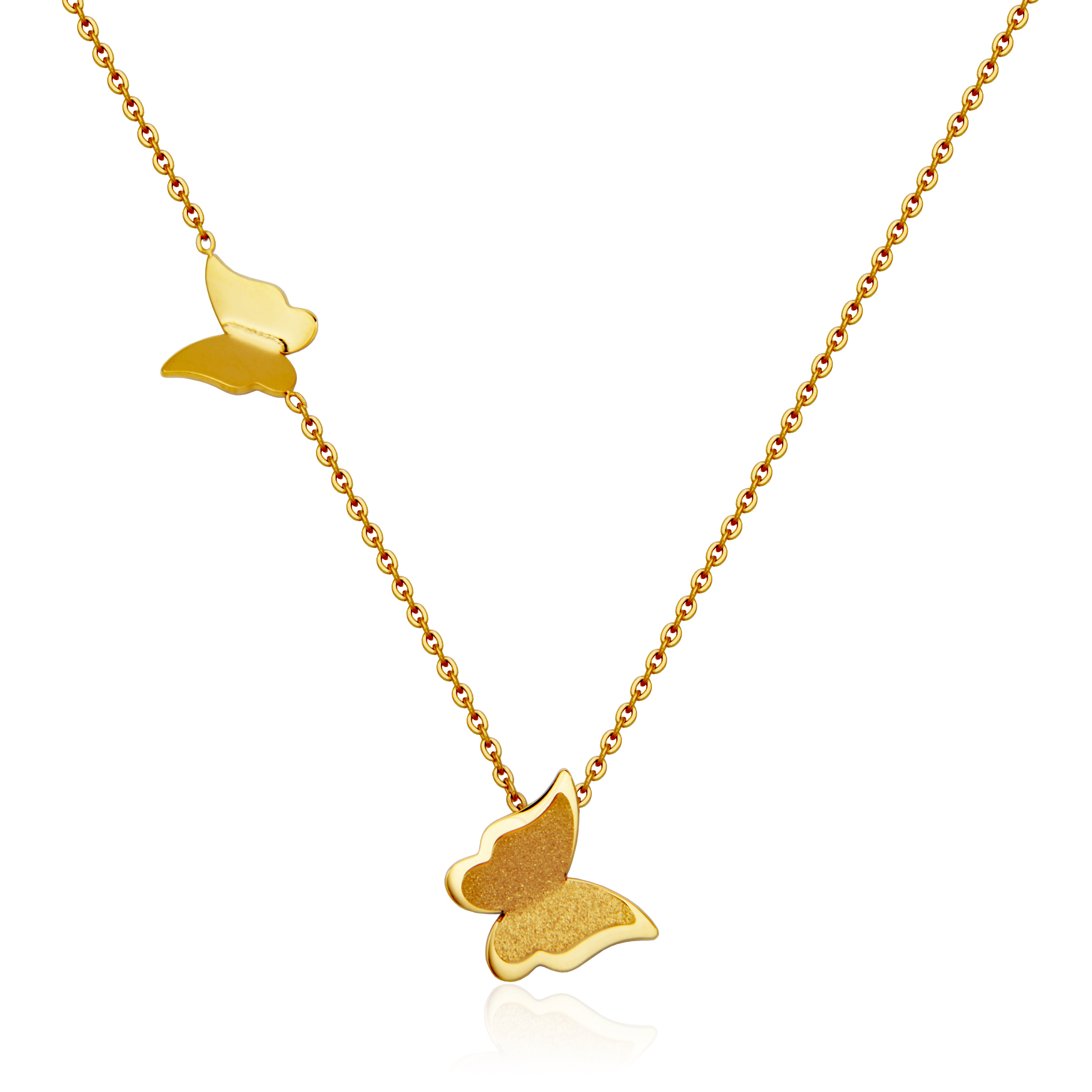 Steelx Gold Ip 3D Shimmering Butterfly Necklace. 16+2".