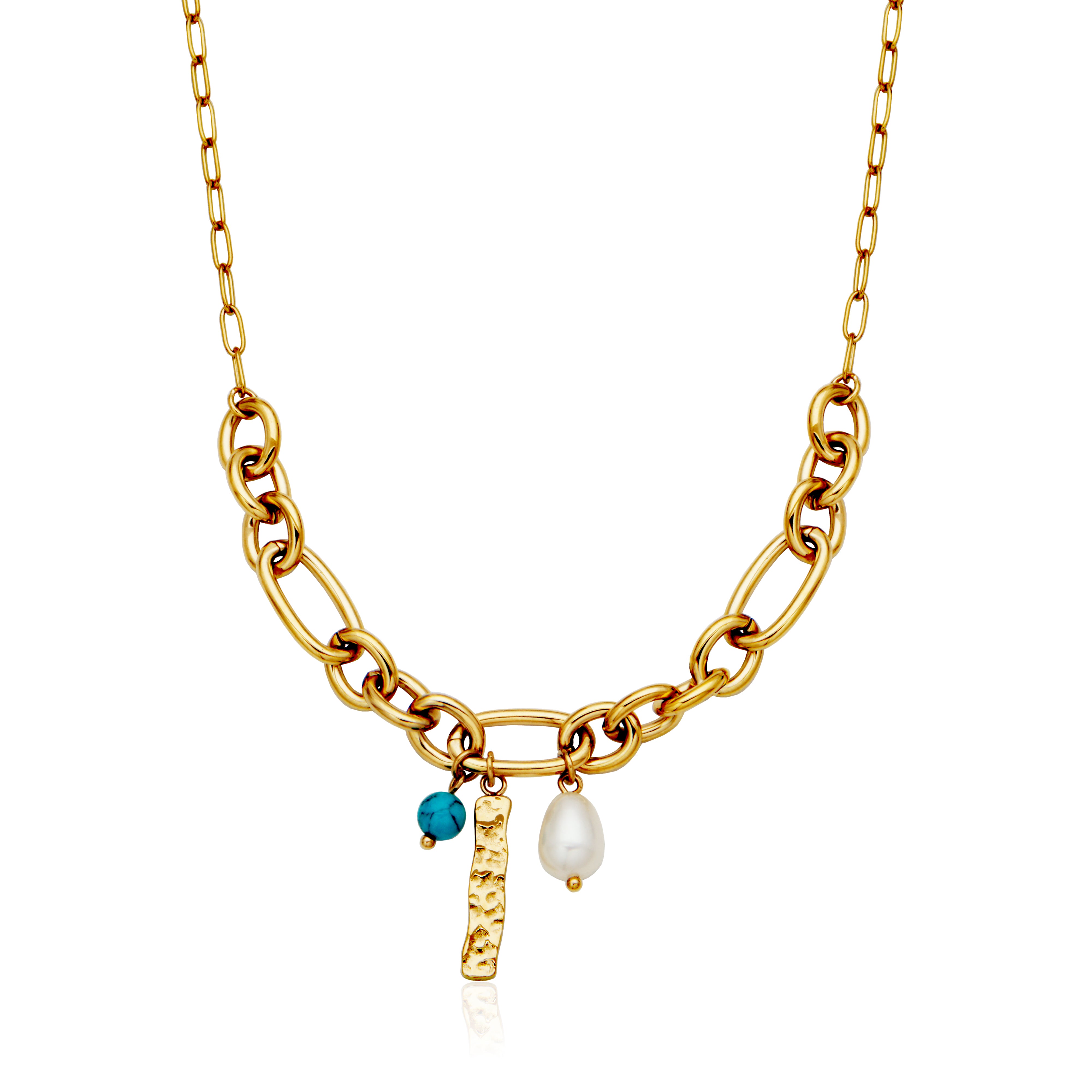 Steelx Ipgd G Pearl Turquoise Hammered Bar Neck16+2"