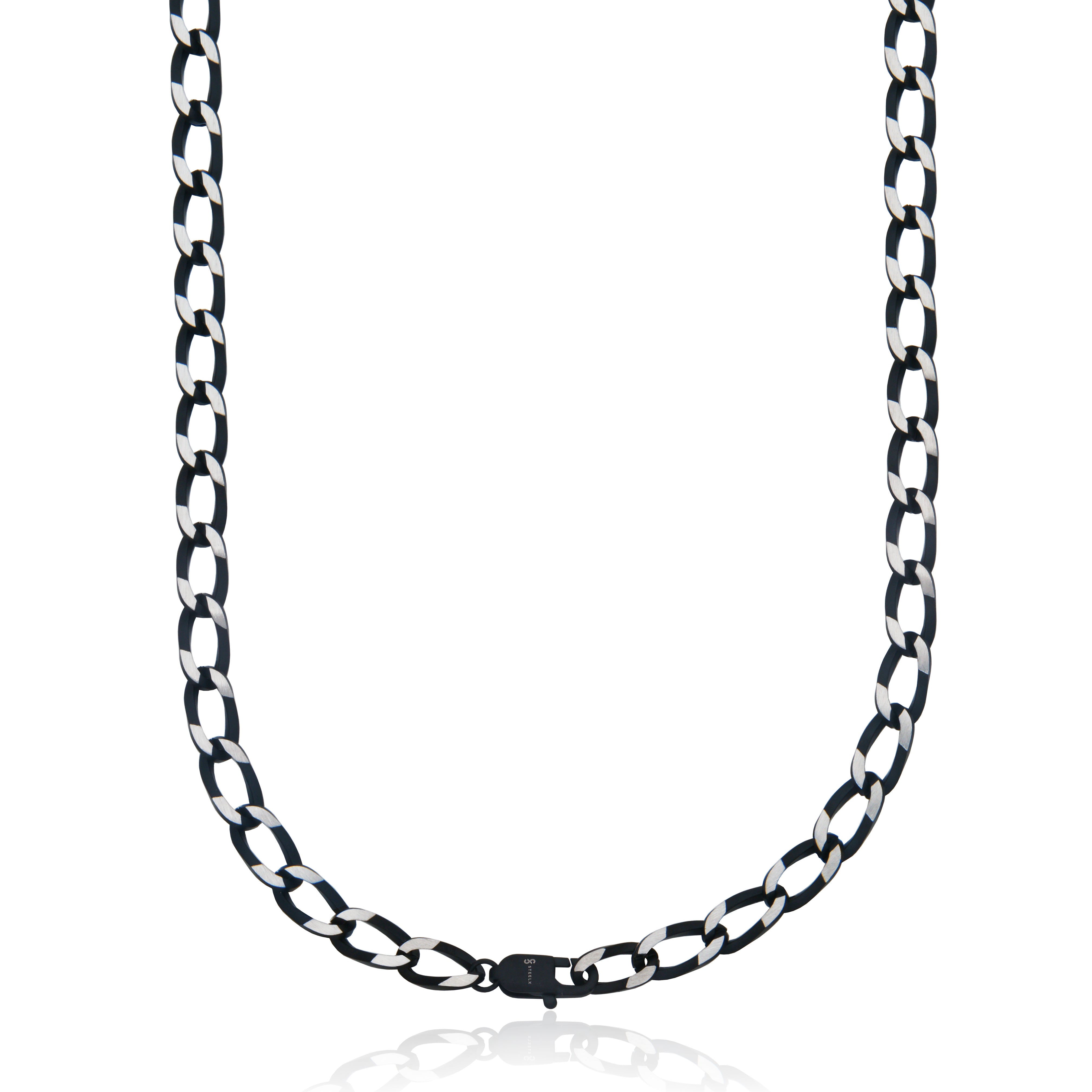 Steelx Two Tone Matte Ip Black Curb Chain Necklace 6.5Mm24"