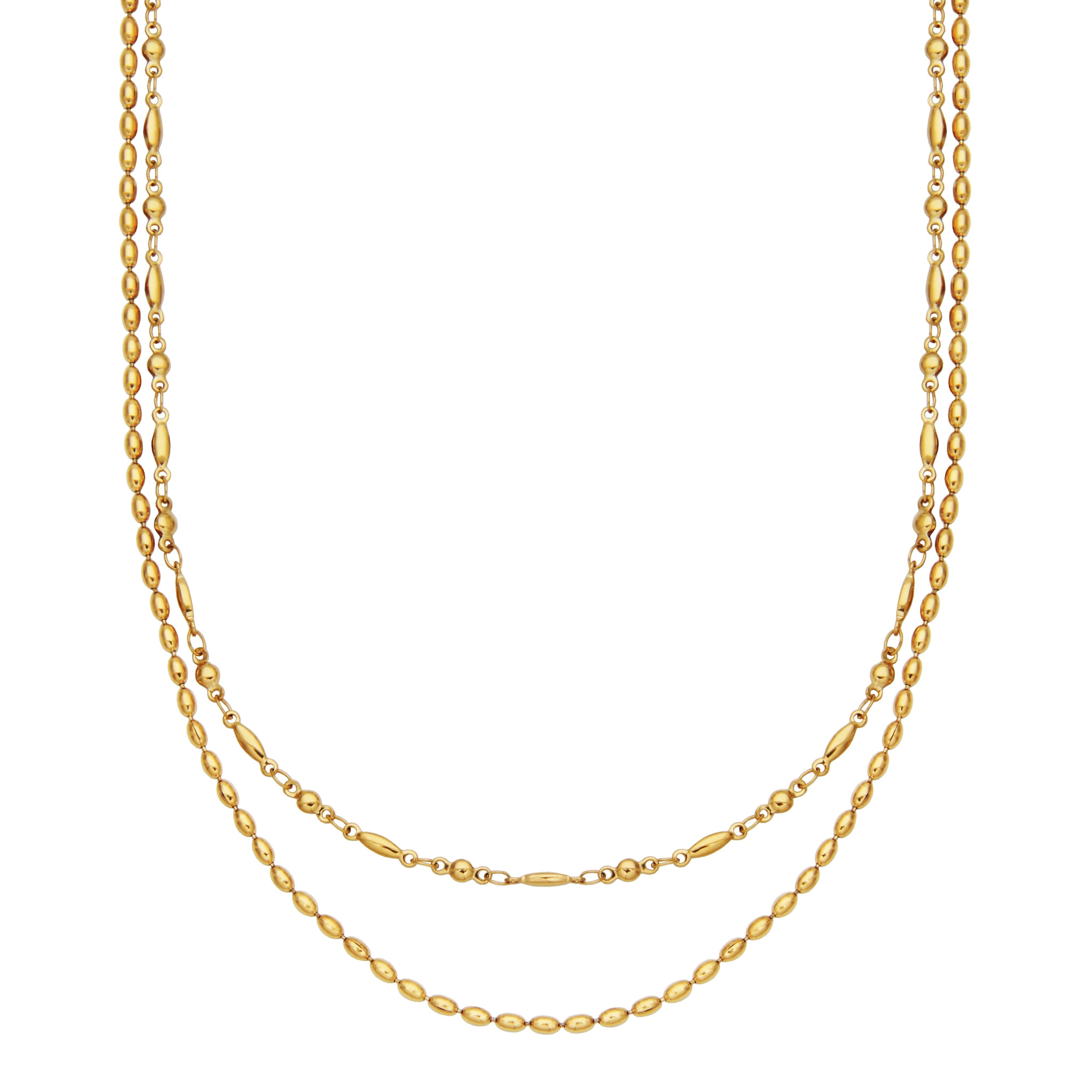 Steelx Ip Gd Doble Layered With Elongated Beads Neck 18+2"