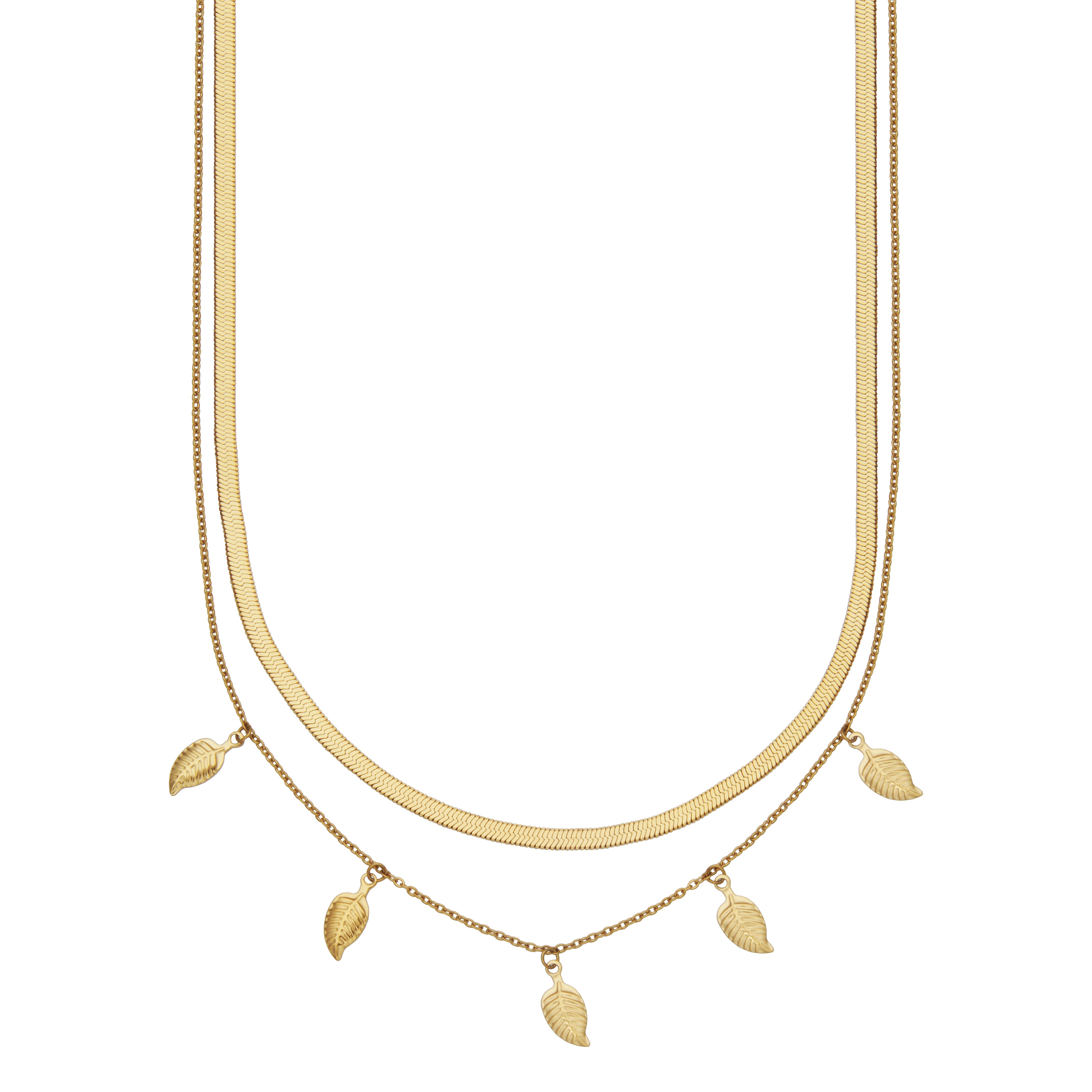 Steelx Ip Gd Double Layer With Leaf Charms Neck 16+2"