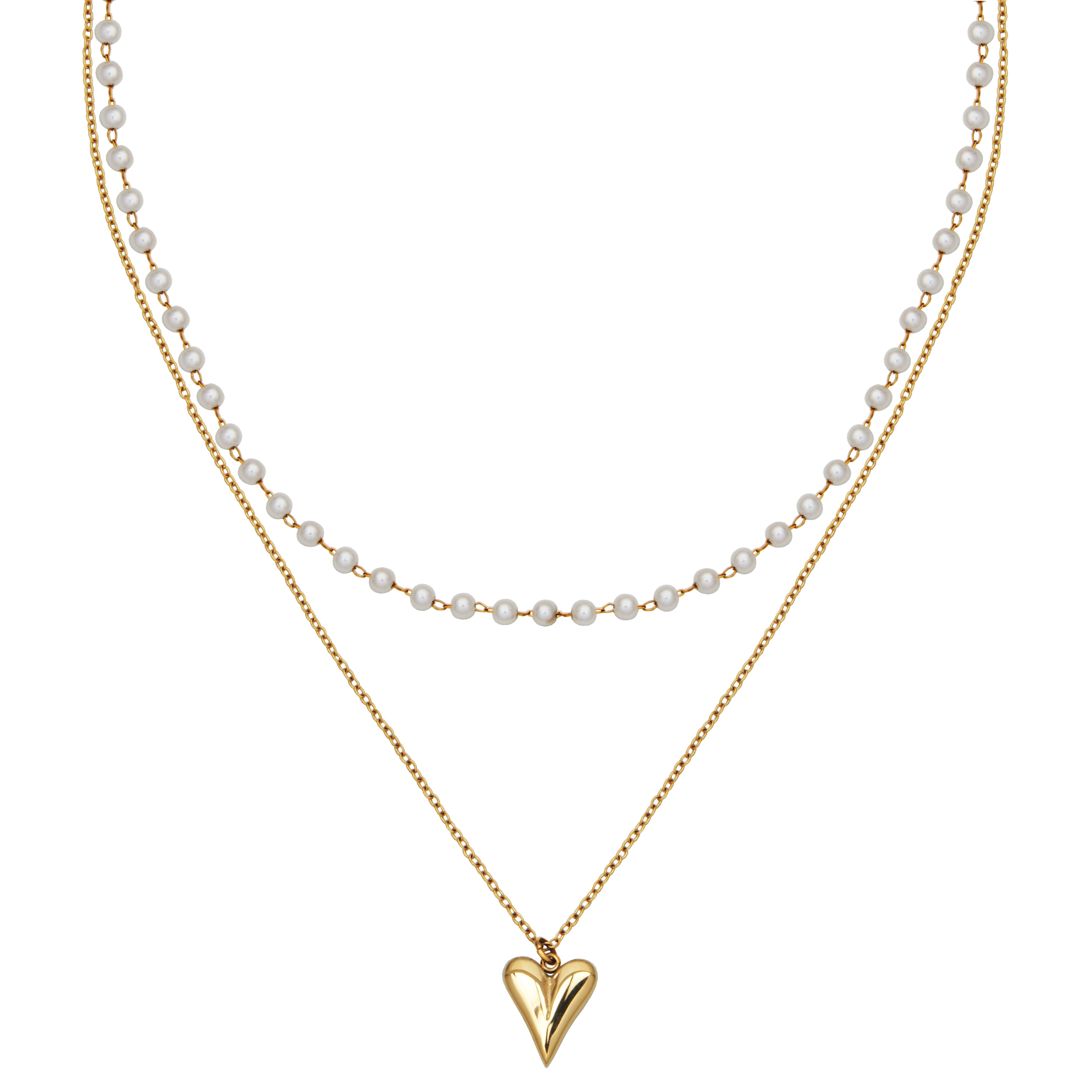 Steelx Ip Gd Double Layer 3Mm Fresh Water Pearls Neck16.5+2"